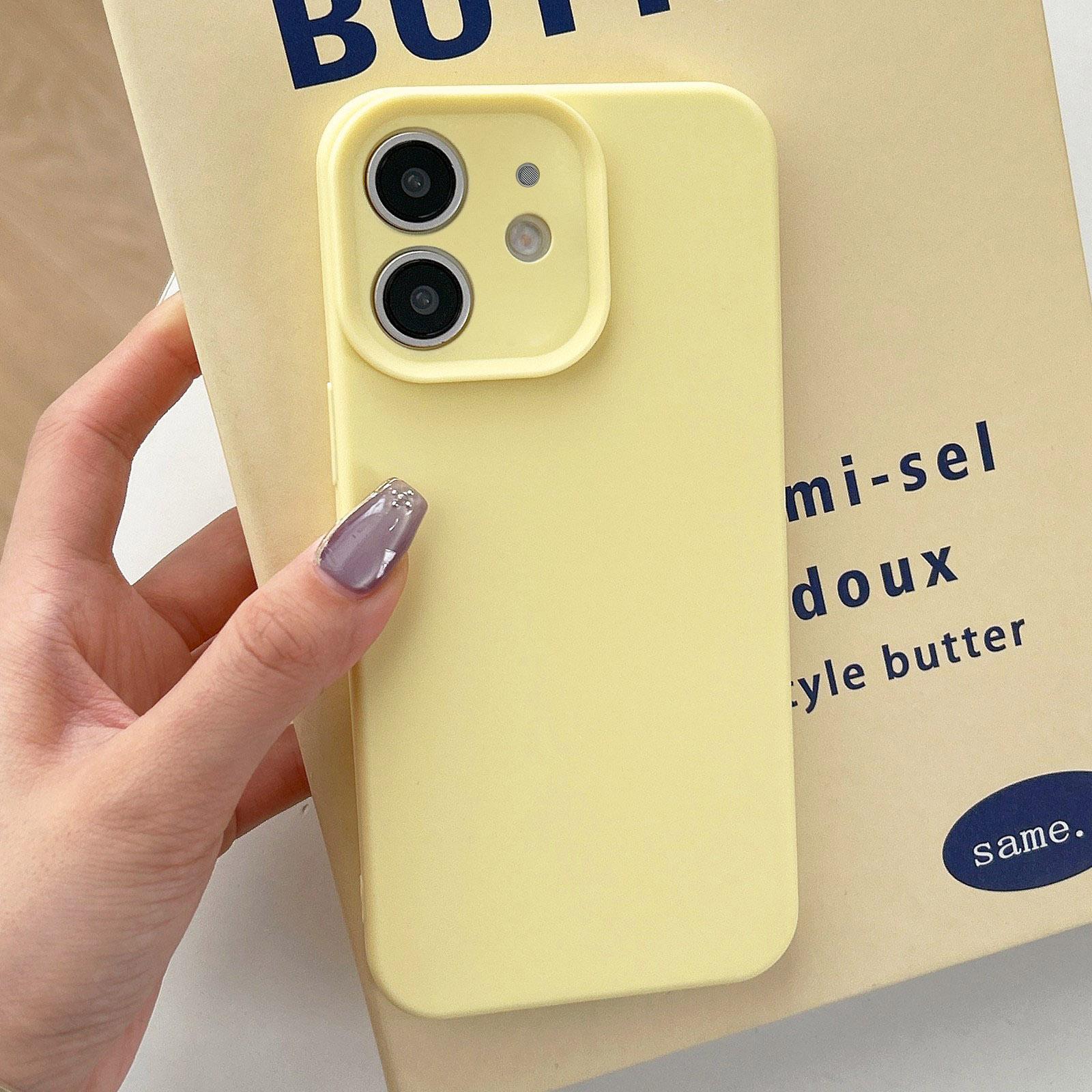 For iPhone 12 Precision Hole Camera Frame Solid Color Phone Case(Yellow) - Shopkiz.com