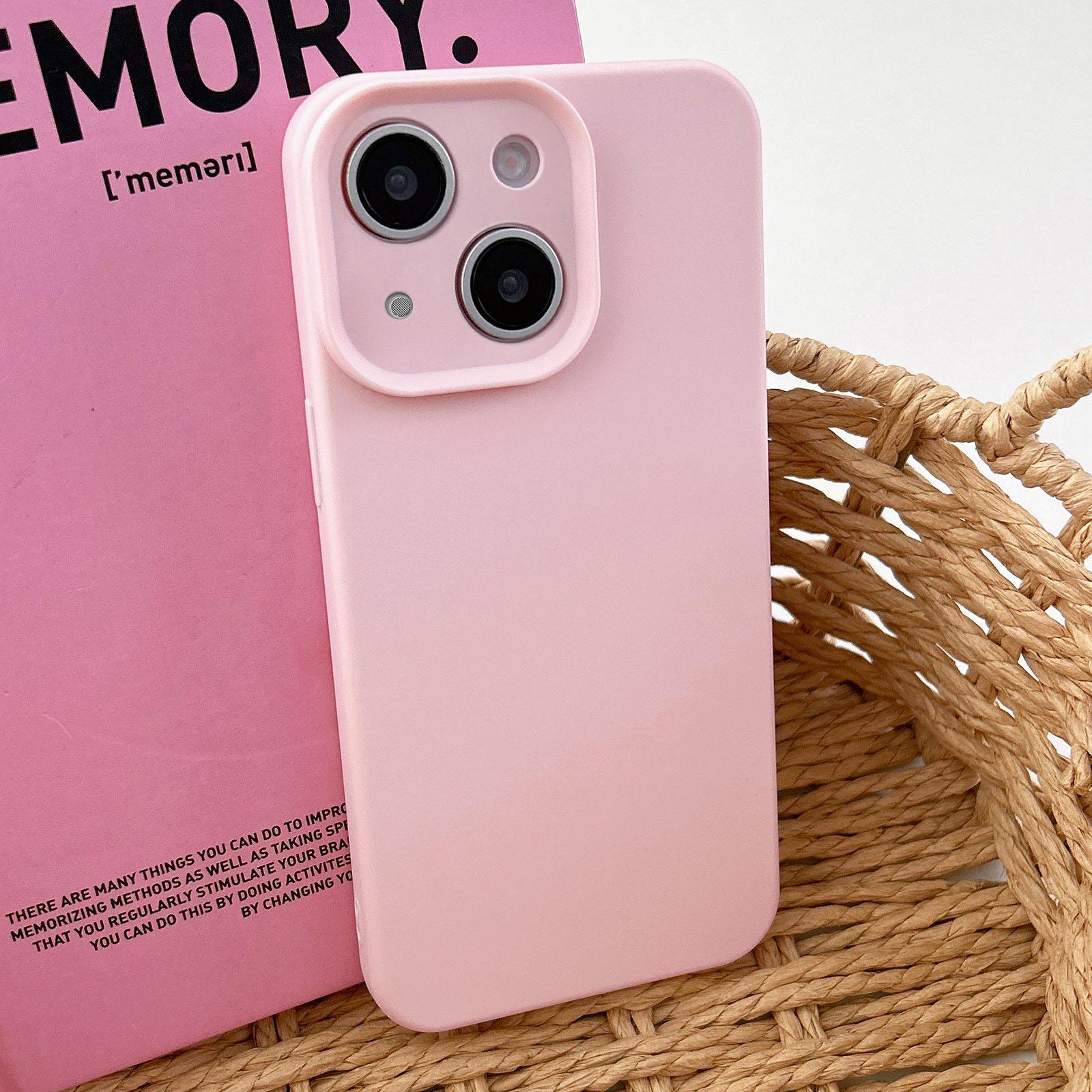 For iPhone 14 Precision Hole Camera Frame Solid Color Phone Case(Pink) - Shopkiz.com