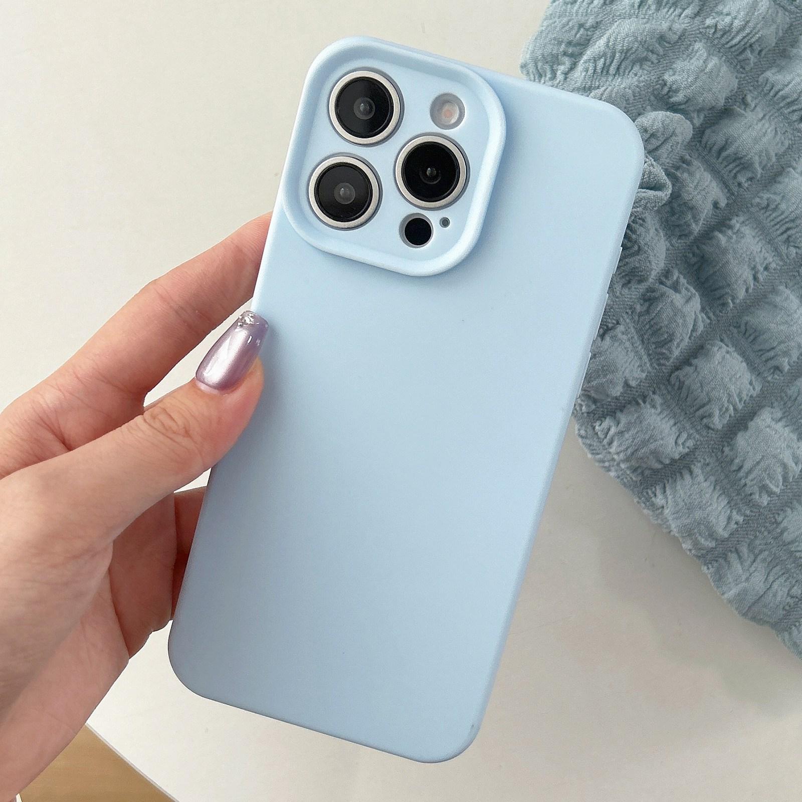For iPhone 15 Pro Max Precision Hole Camera Frame Solid Color Phone Case(Blue) - Shopkiz.com