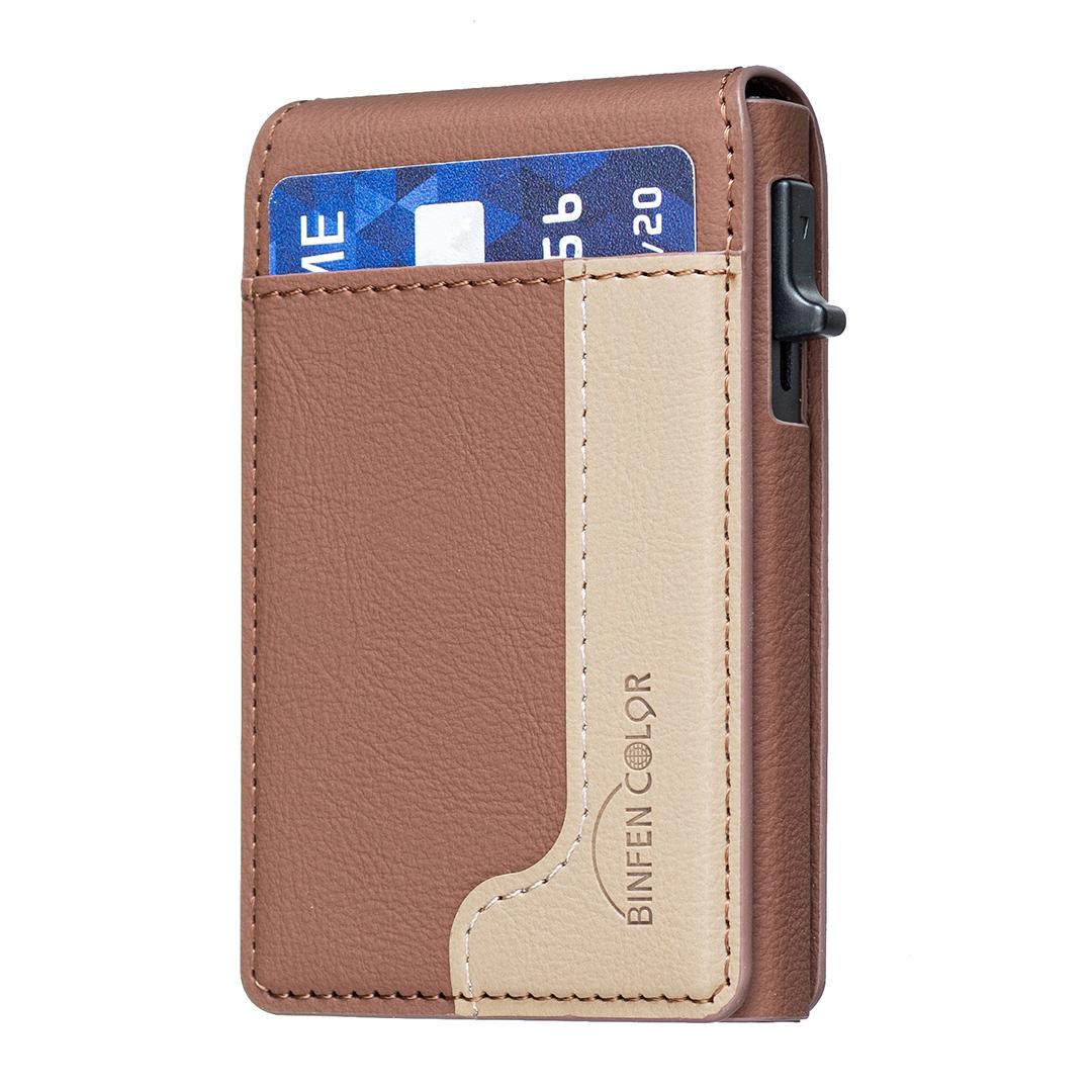 BFK28 Colorblock MagSafe Magnetic Leather Card Bag(Brown) - Shopkiz.com