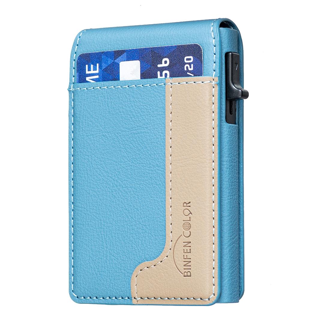BFK28 Colorblock MagSafe Magnetic Leather Card Bag(Light Blue) - Shopkiz.com