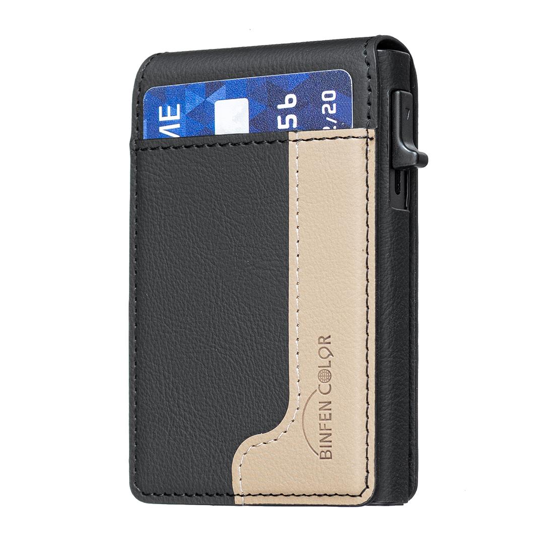 BFK28 Colorblock MagSafe Magnetic Leather Card Bag(Black) - Shopkiz.com