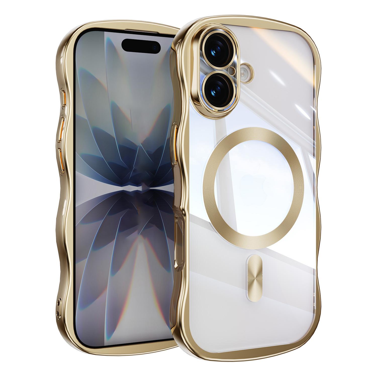 For iPhone 17 Big Wave Electroplating MagSafe Magnetic Phone Case(Gold) - Shopkiz.com