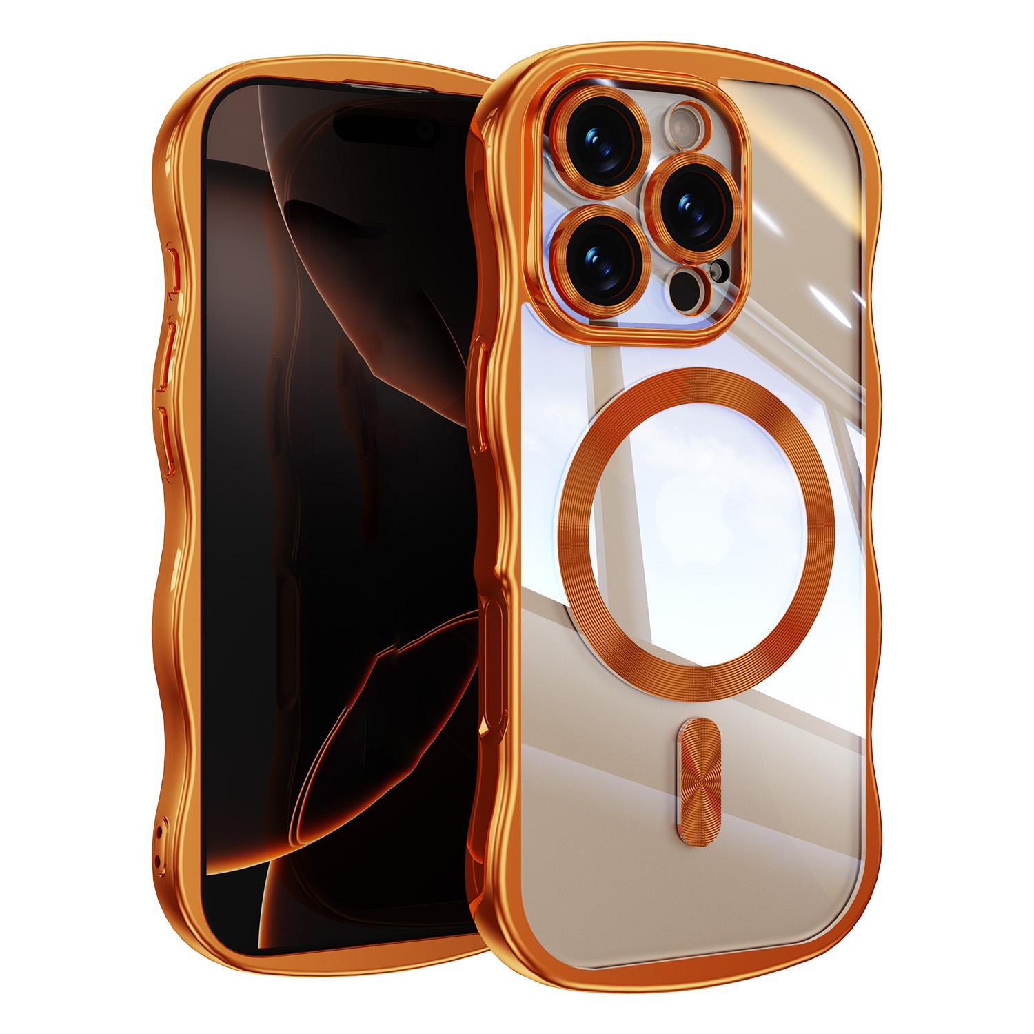 For iPhone 16 Pro Big Wave Electroplating MagSafe Magnetic Phone Case(Orange) - Shopkiz.com