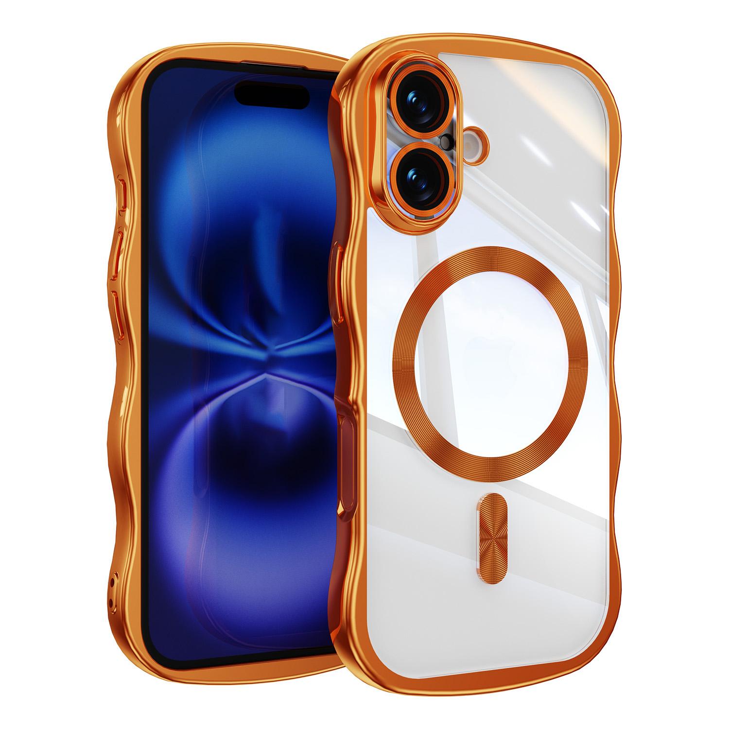 For iPhone 16 Big Wave Electroplating MagSafe Magnetic Phone Case(Orange) - Shopkiz.com