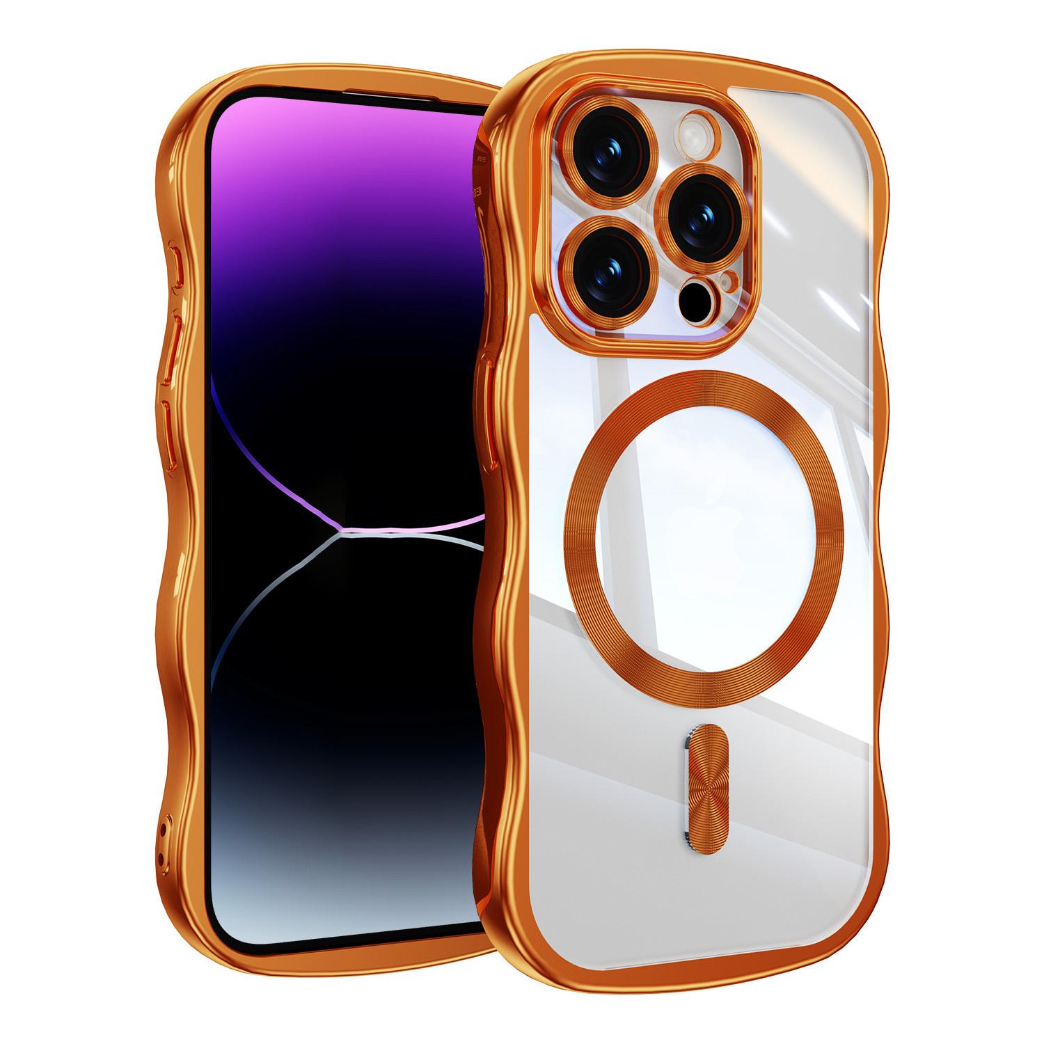 For iPhone 15 Pro Max Big Wave Electroplating MagSafe Magnetic Phone Case(Orange) - Shopkiz.com