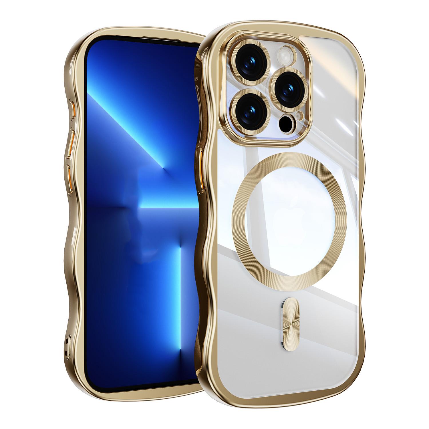 For iPhone 13 Pro Big Wave Electroplating MagSafe Magnetic Phone Case(Gold) - Shopkiz.com
