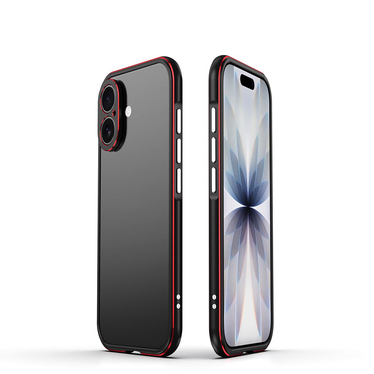 For iPhone 17 Aurora Series Lens Protector + Metal Frame Phone Case(Black Red) - Shopkiz.com