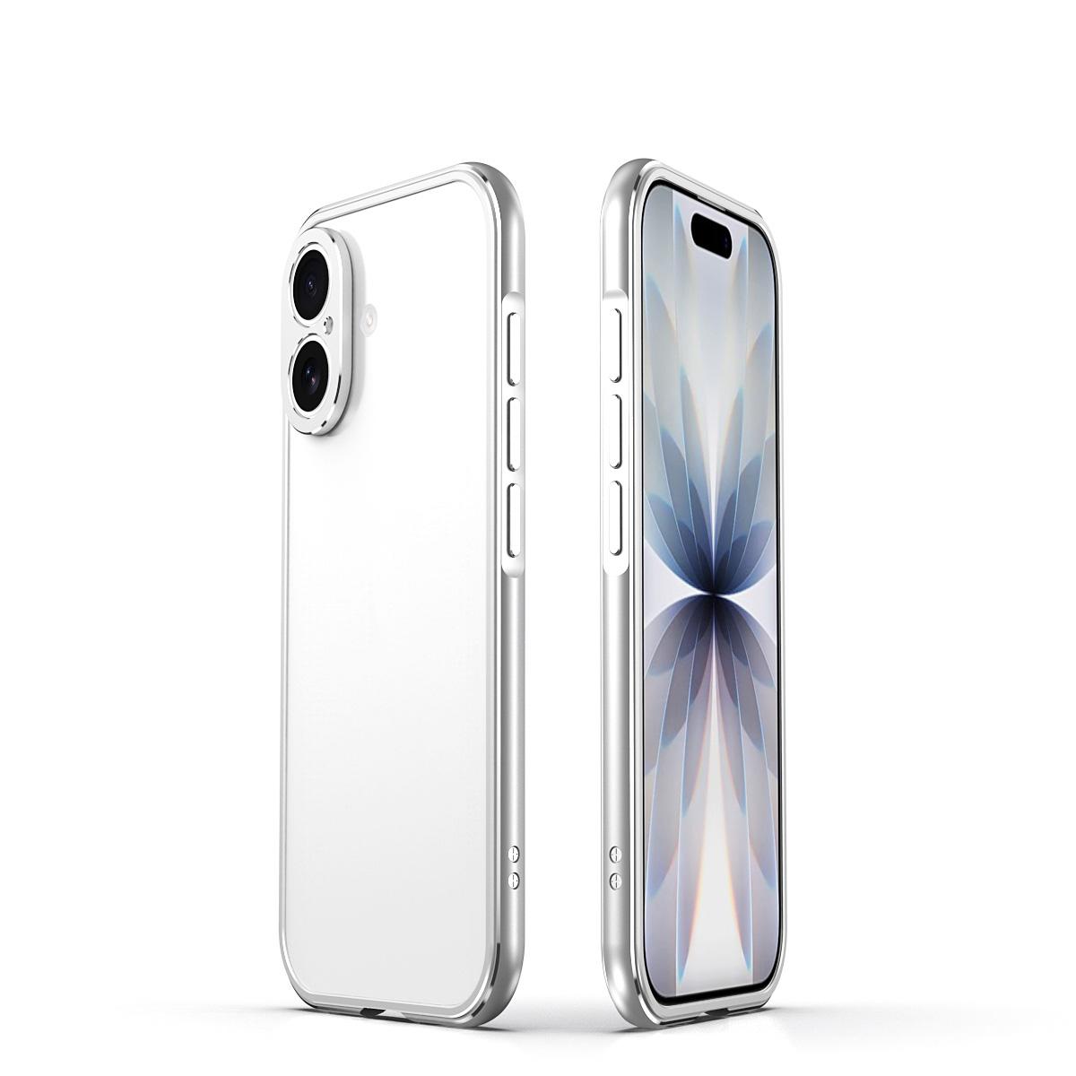 For iPhone 17 Aurora Series Lens Protector + Metal Frame Phone Case(Silver) - Shopkiz.com