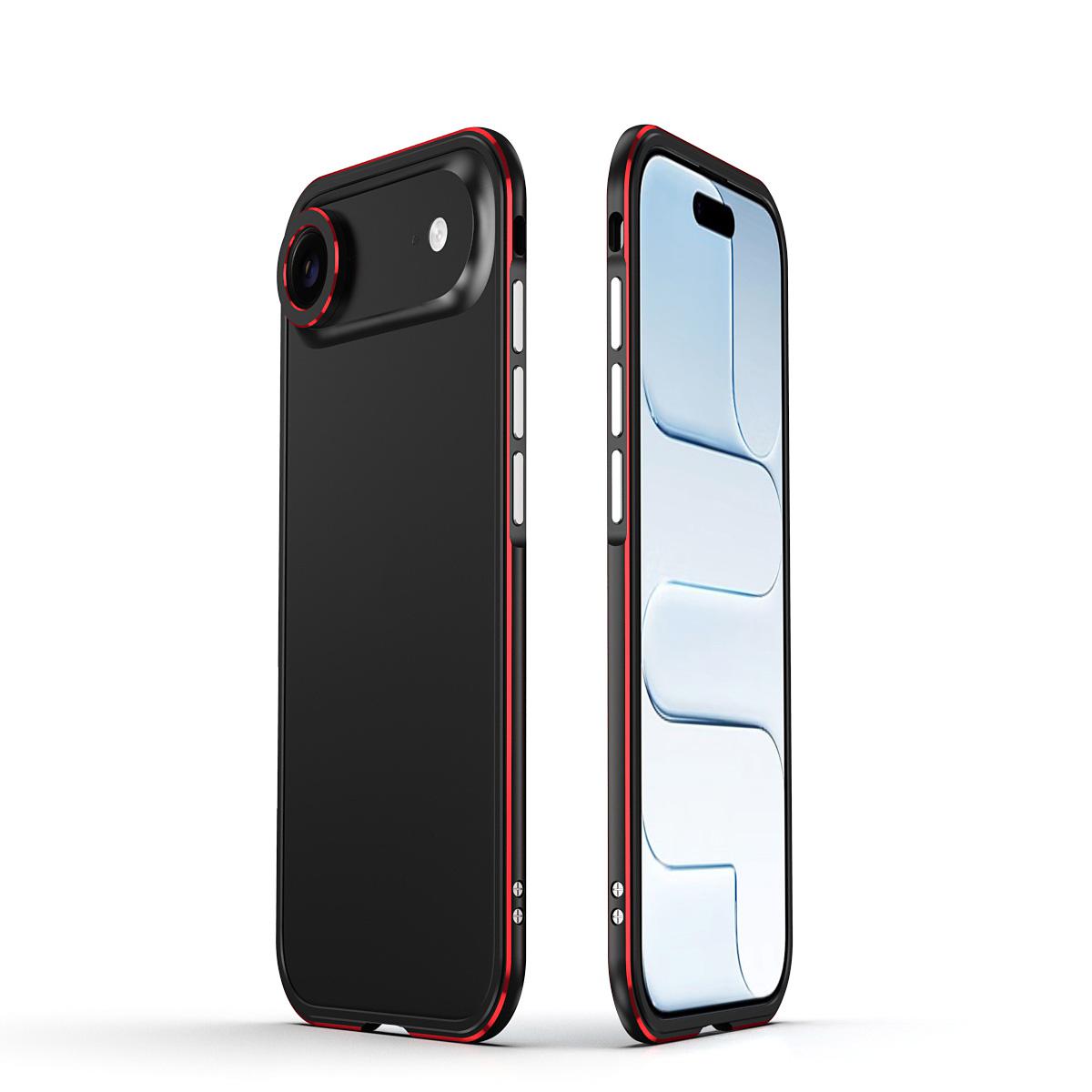 For iPhone Air Aurora Series Lens Protector + Metal Frame Phone Case(Black Red) - Shopkiz.com