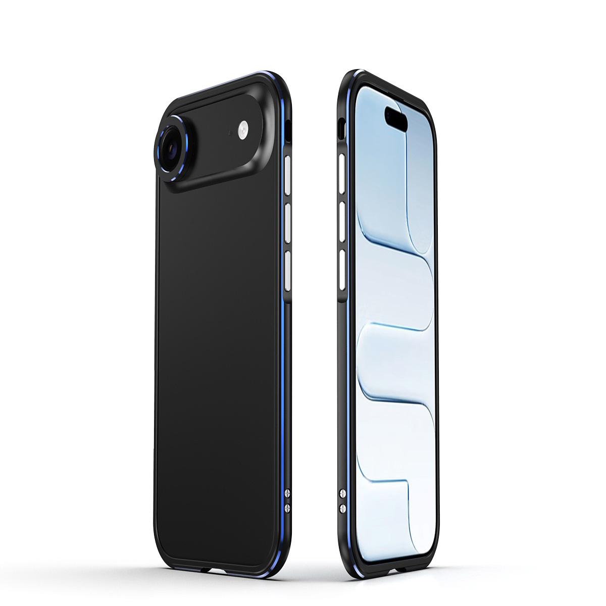 For iPhone Air Aurora Series Lens Protector + Metal Frame Phone Case(Black Blue) - Shopkiz.com