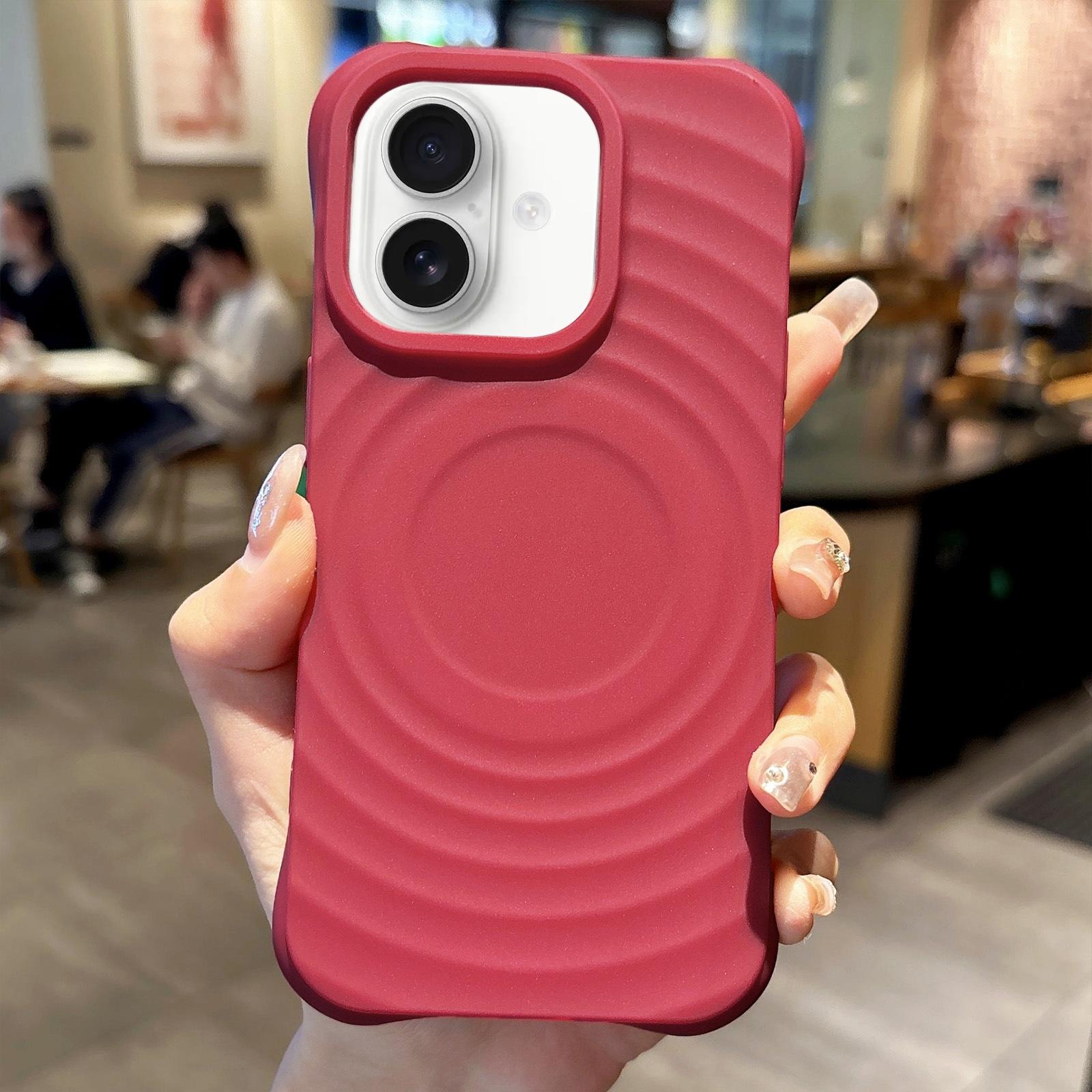 For iPhone 16 Plus MagSafe Magnetic Ring Texture TPU Phone Case(Red) - Shopkiz.com