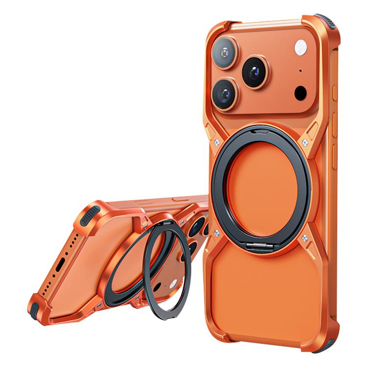 For iPhone 17 Pro Max Aluminum Alloy Frameless 360-Degree Rotating Phone Case(Orange) - Shopkiz.com