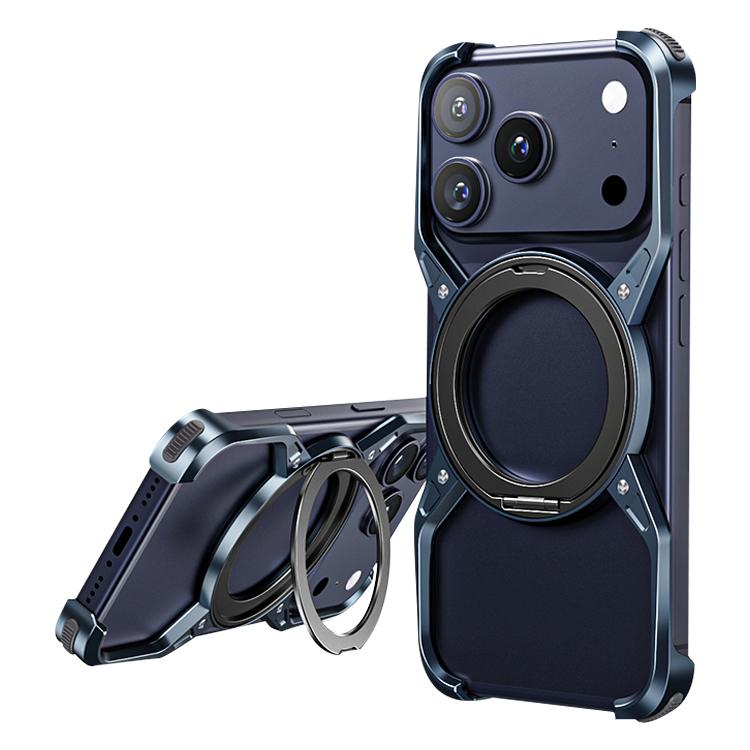 For iPhone 17 Pro Aluminum Alloy Frameless 360-Degree Rotating Phone Case(Blue) - Shopkiz.com