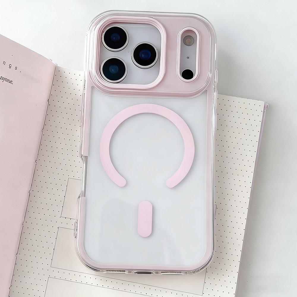 For iPhone 17 Pro Max Large Hole Camera Macaron Transparency MagSafe Phone Case(Pink) - Shopkiz.com