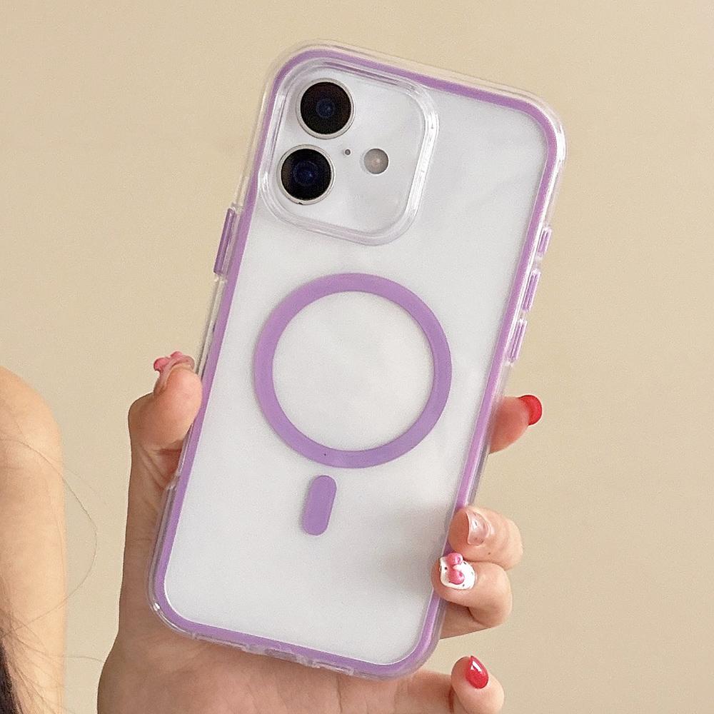 For iPhone 17 Large Hole Camera Macaron Transparency MagSafe Phone Case(Purple) - Shopkiz.com