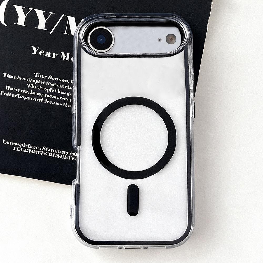 For iPhone Air Large Hole Camera Macaron Transparency MagSafe Phone Case(Black) - Shopkiz.com