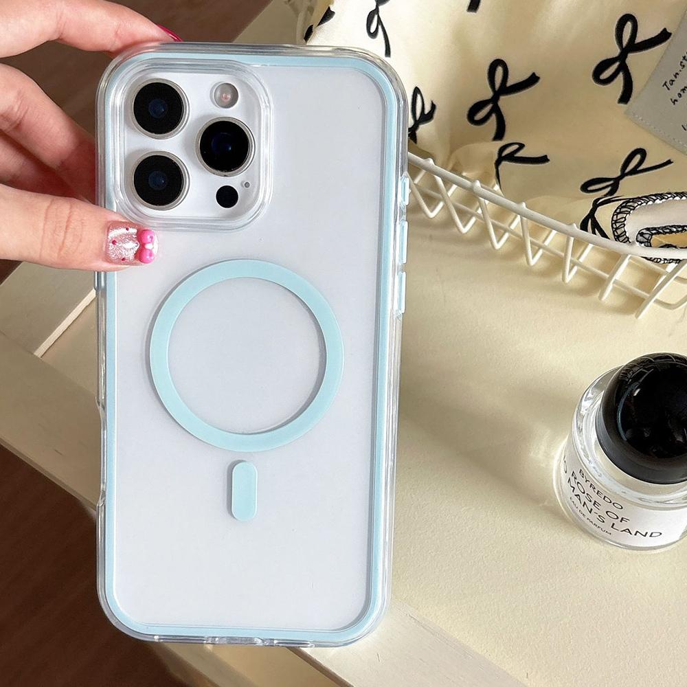 For iPhone 16 Pro Max Large Hole Camera Macaron Transparency MagSafe Phone Case(Light Blue) - Shopkiz.com