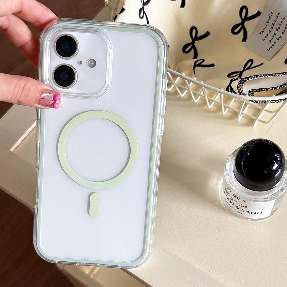For iPhone 16 Plus Large Hole Camera Macaron Transparency MagSafe Phone Case(Light Green) - Shopkiz.com