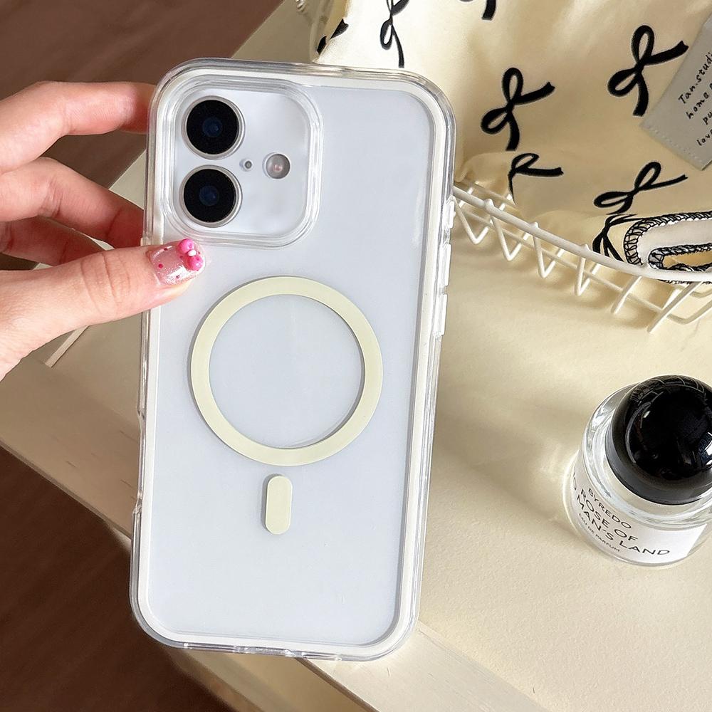 For iPhone 16 Large Hole Camera Macaron Transparency MagSafe Phone Case(Light Gold) - Shopkiz.com