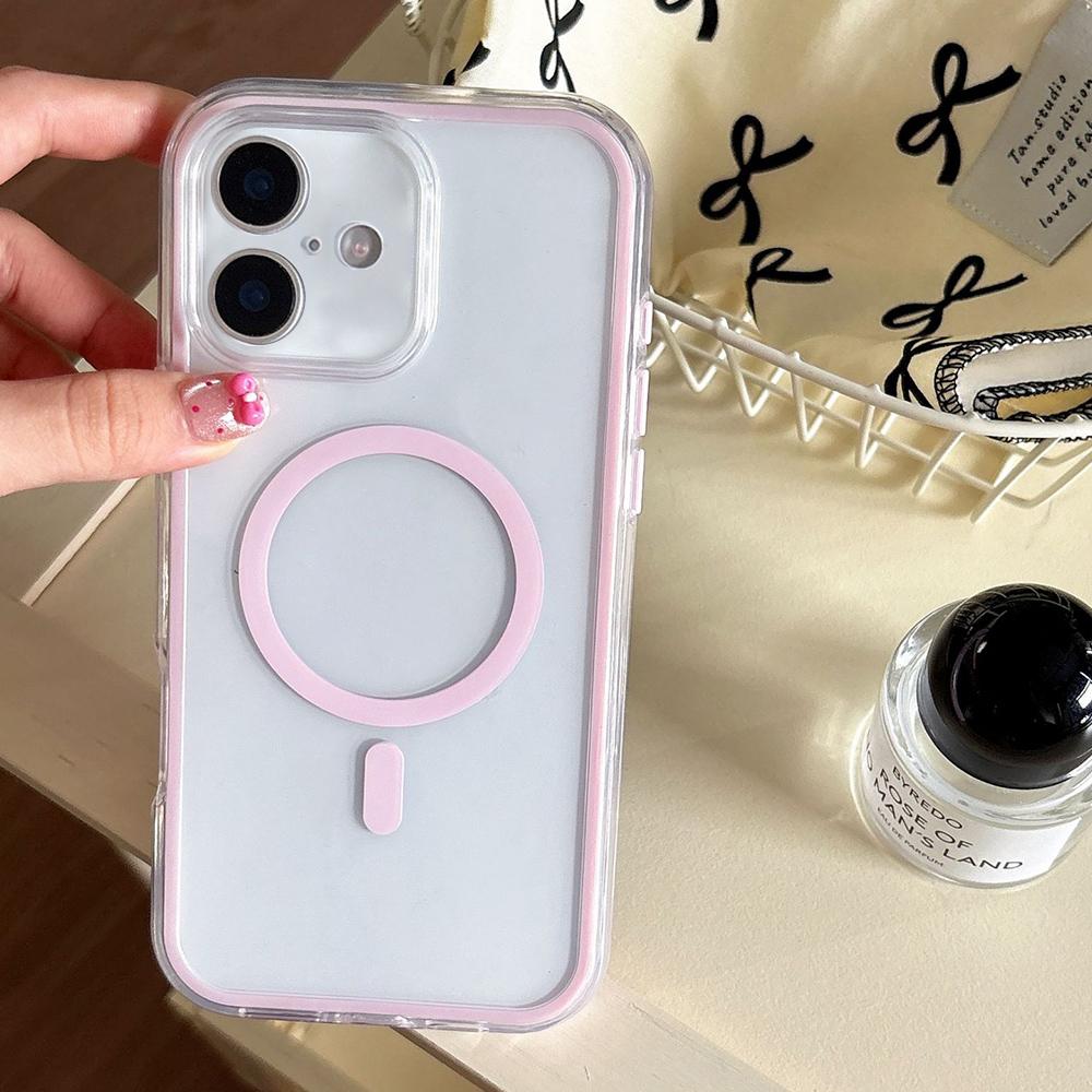 For iPhone 16 Large Hole Camera Macaron Transparency MagSafe Phone Case(Pink) - Shopkiz.com