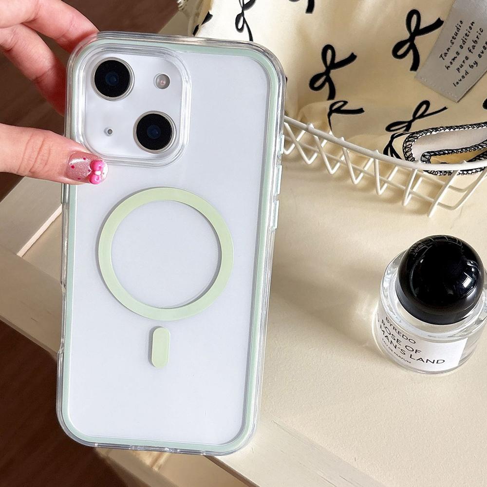 For iPhone 15 Large Hole Camera Macaron Transparency MagSafe Phone Case(Light Green) - Shopkiz.com
