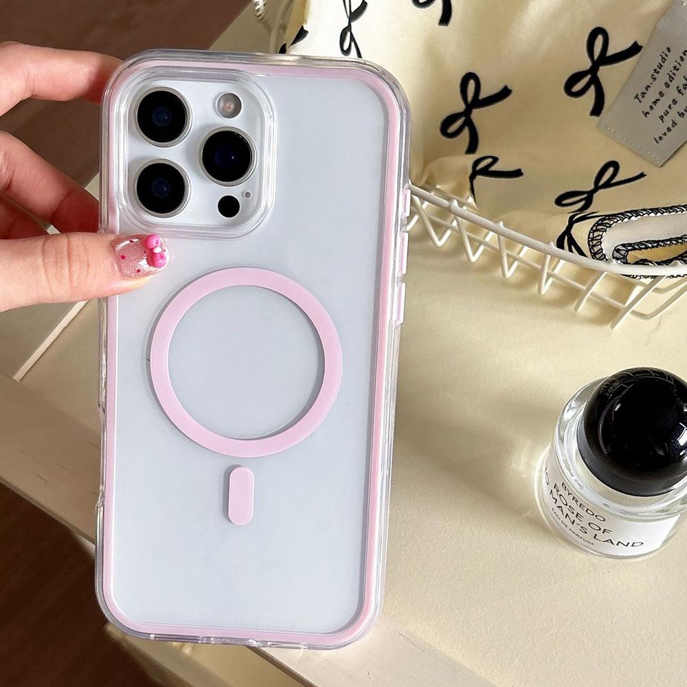 For iPhone 14 Pro Max Large Hole Camera Macaron Transparency MagSafe Phone Case(Pink) - Shopkiz.com