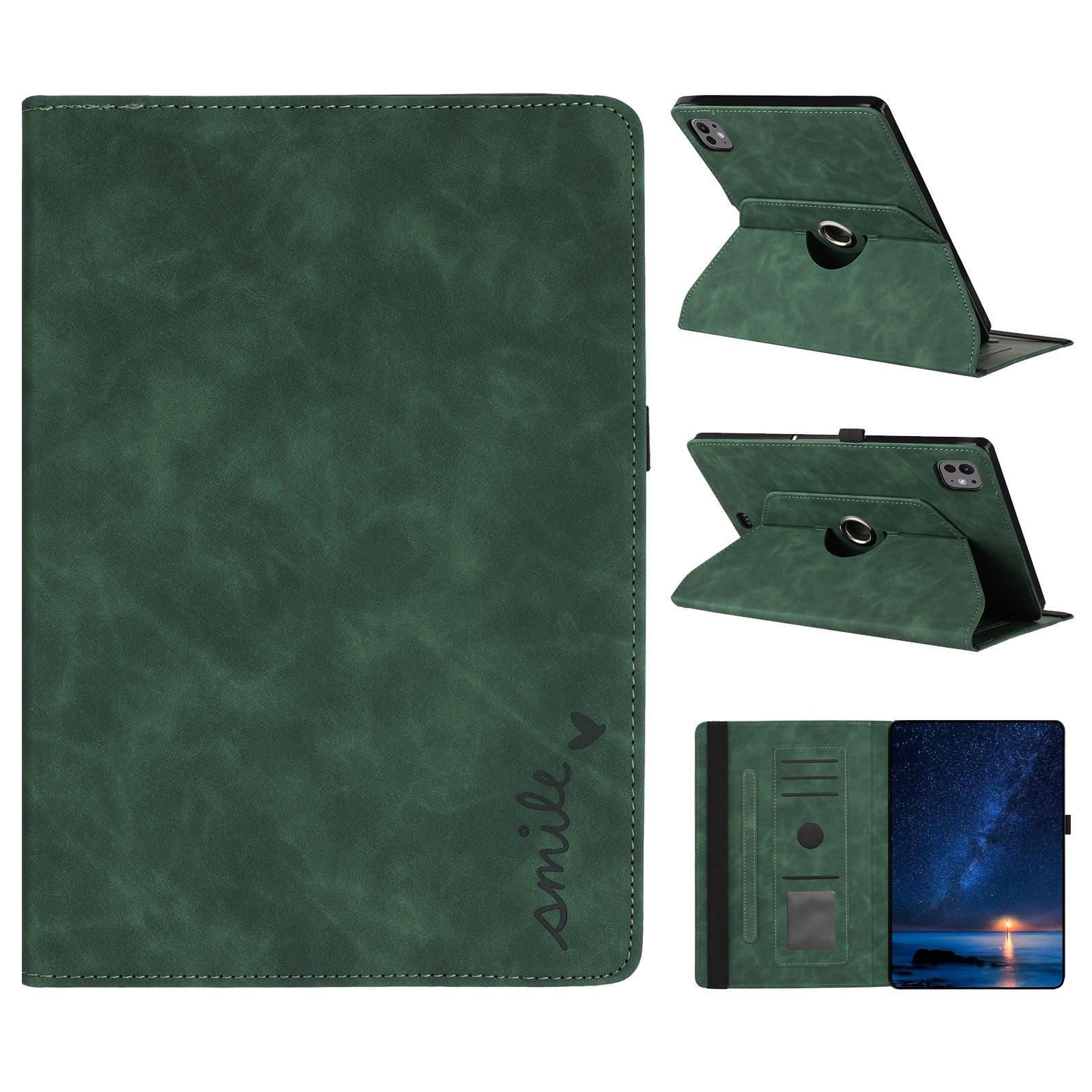 For iPad Air 11 2026 / 2025 / 2024 Smile Embossed Rotation Holder Leather Smart Tablet Case(Green) - Shopkiz.com