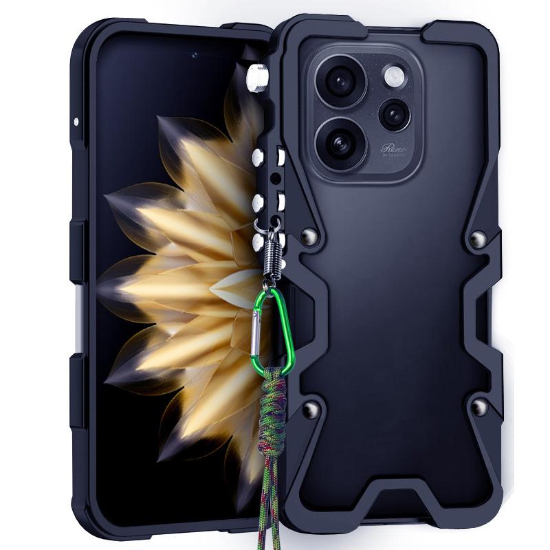 For OPPO Reno15 FS 5G Trigger Design Hollow Metal Frame Phone Case with Lanyard(Black) - Shopkiz.com