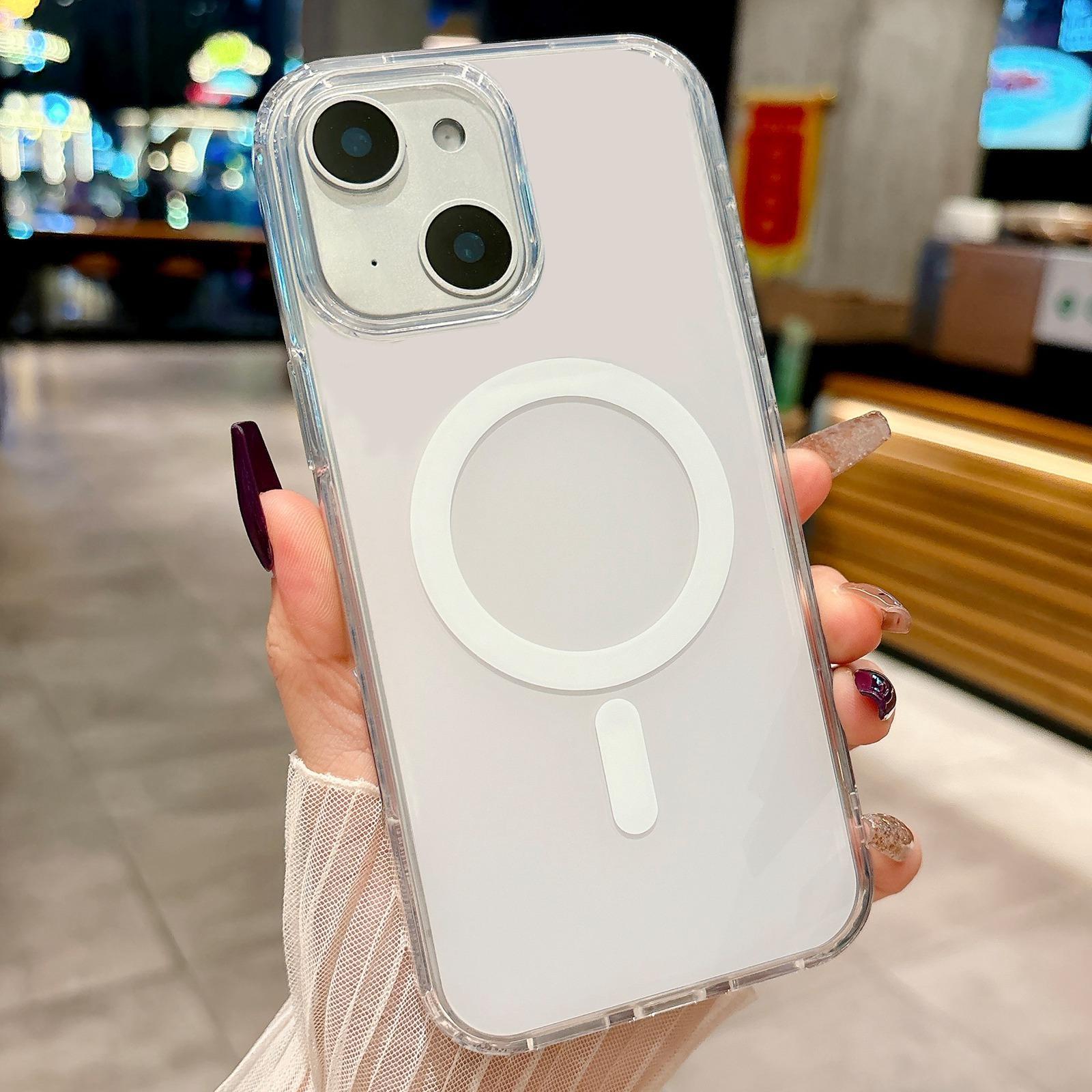 For iPhone 14 Plus Acrylic MagSafe Phone Case(Silver) - Shopkiz.com