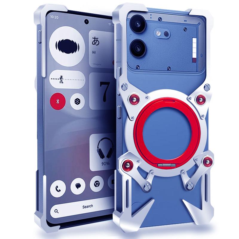 For Nothing Phone 4b Rotating Bracket Hollow Metal Phone Case with Lanyard(Silver) - Shopkiz.com