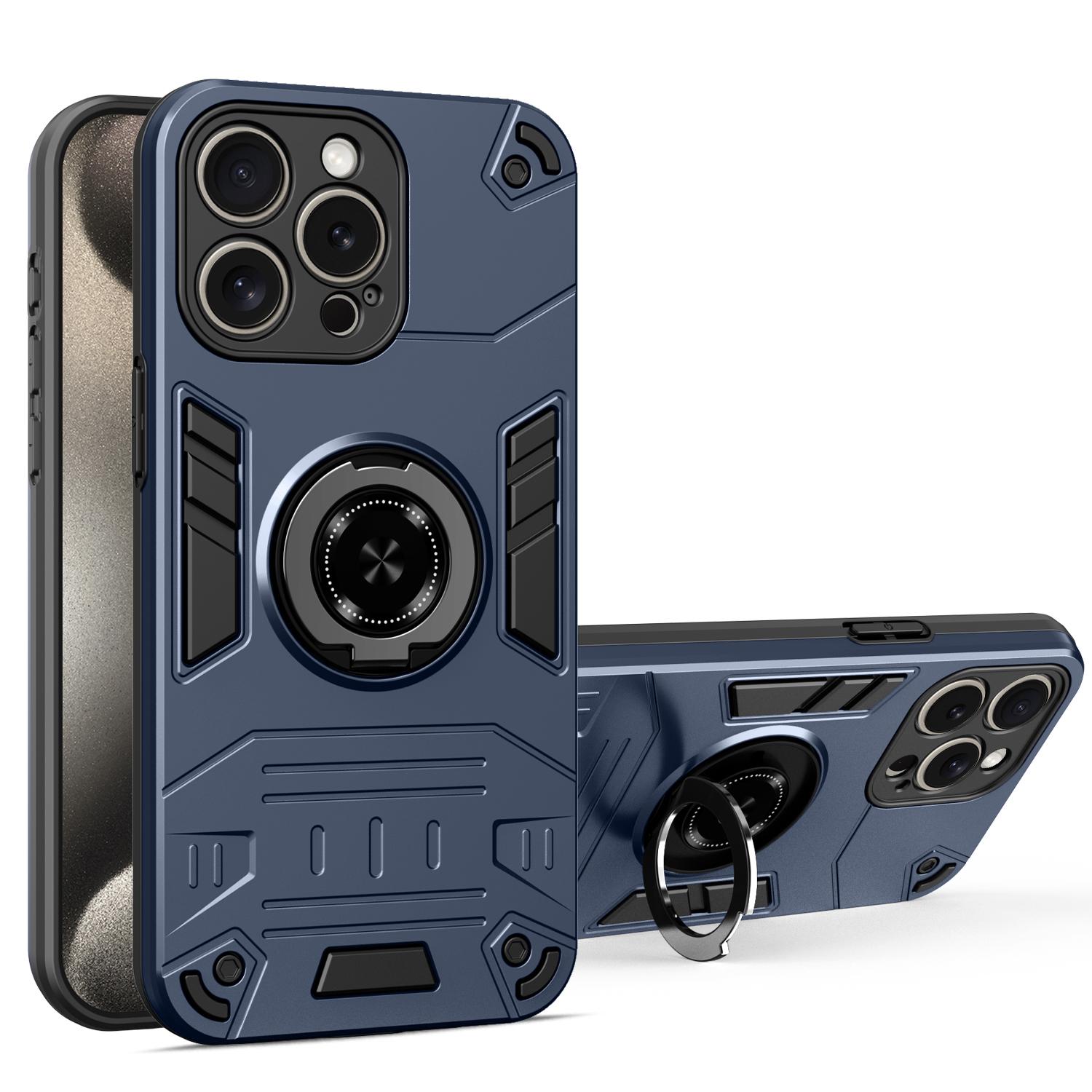 For iPhone 15 Pro Max Rotating Holder TPU Hybrid PC Phone Case(Royal Blue) - Shopkiz.com