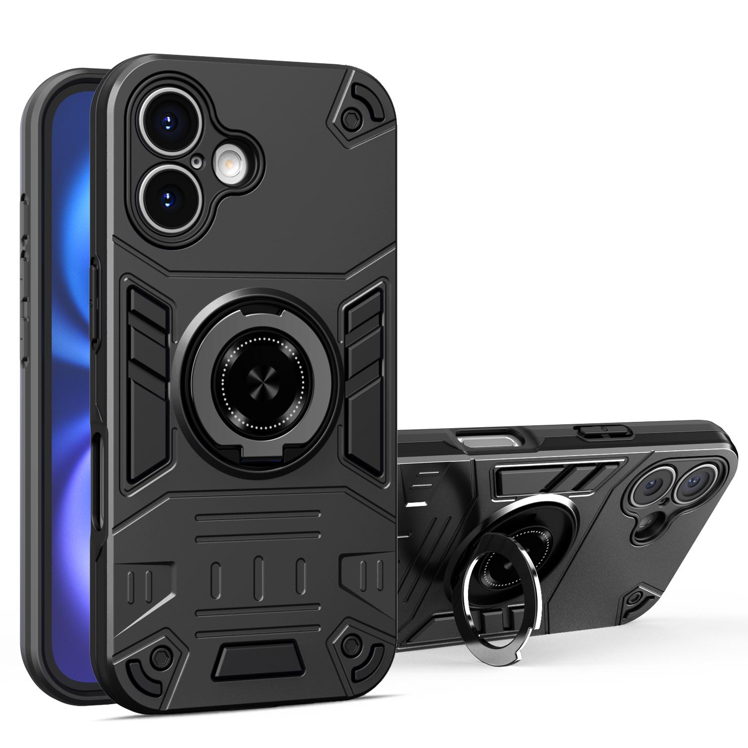 For iPhone 16 Rotating Holder TPU Hybrid PC Phone Case(Black) - Shopkiz.com