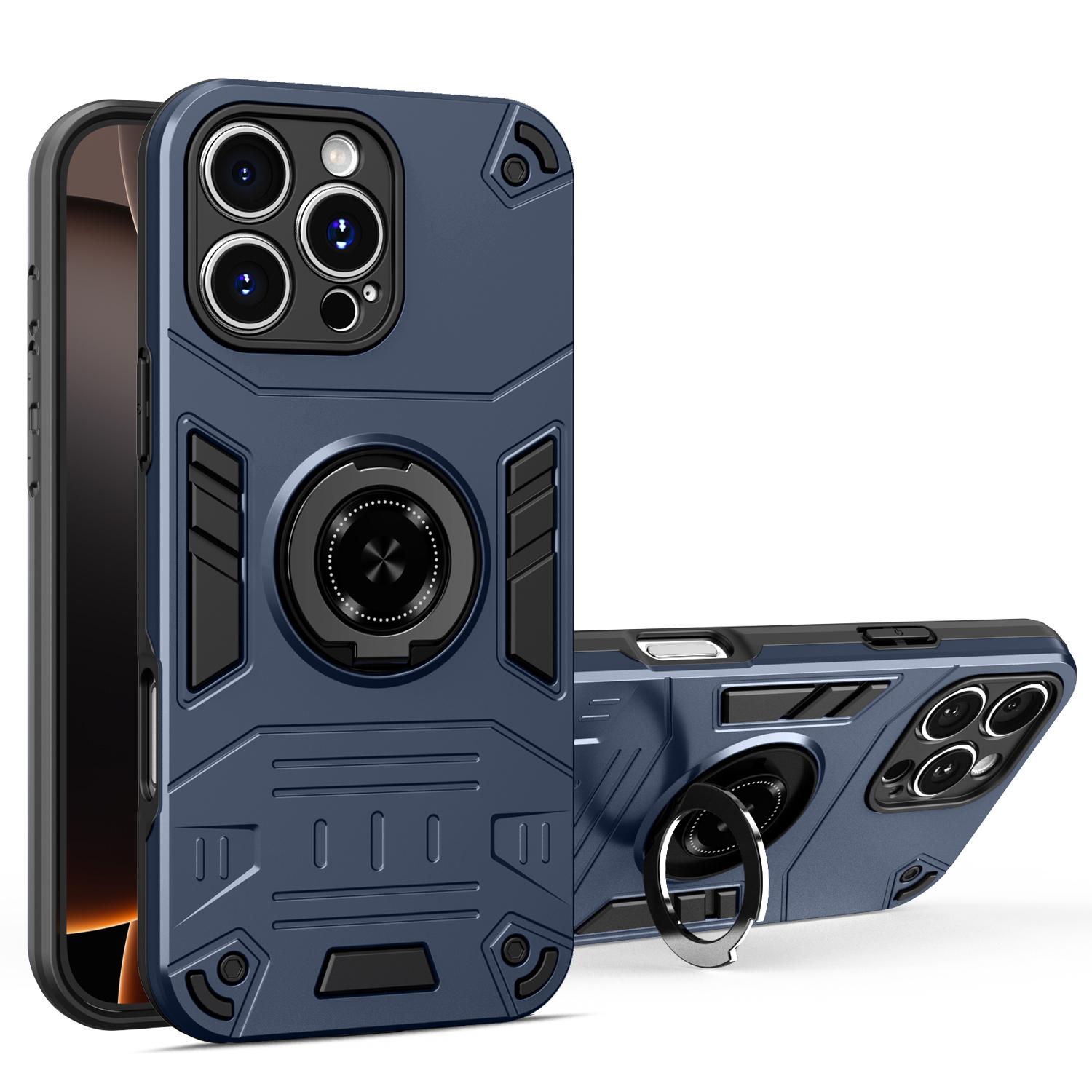 For iPhone 16 Pro Rotating Holder TPU Hybrid PC Phone Case(Royal Blue) - Shopkiz.com