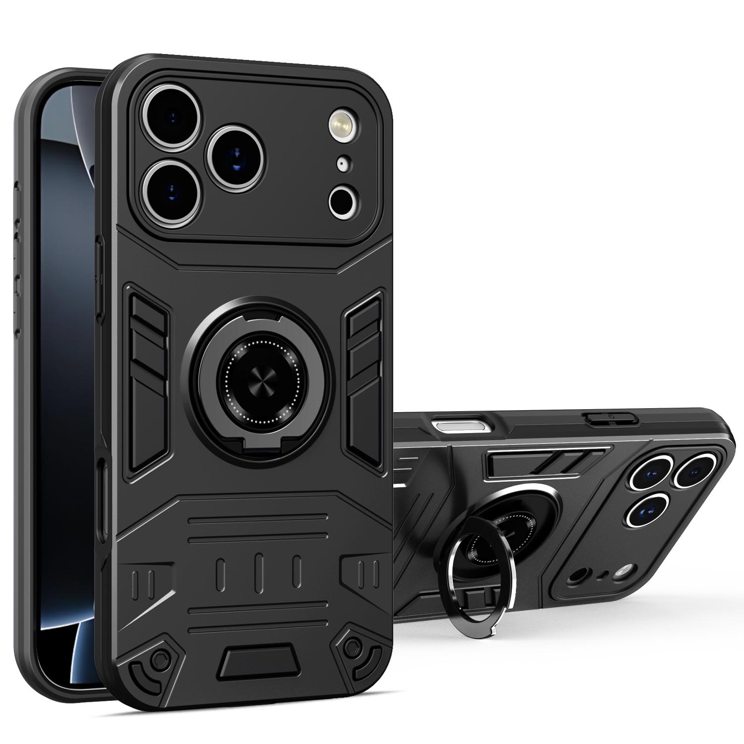 For iPhone 17 Pro Max Rotating Holder TPU Hybrid PC Phone Case(Black) - Shopkiz.com