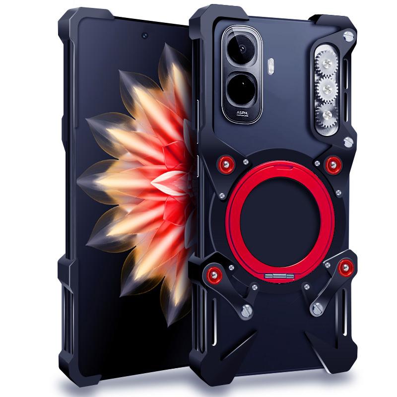 For vivo Y500 4G Global Rotating Bracket Hollow Metal Phone Case with Lanyard(Black) - Shopkiz.com