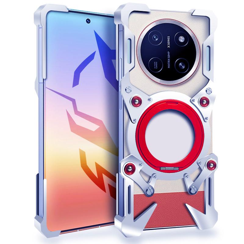 For Honor X80 Pro Max Rotating Bracket Hollow Metal Phone Case with Lanyard(Silver) - Shopkiz.com