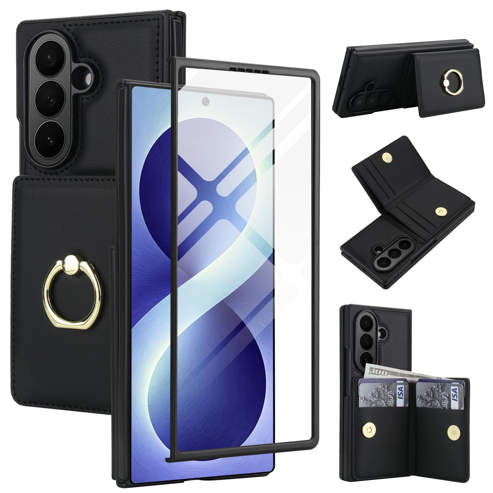 For Galaxy Z Fold8 Ultra 5G Integrated Flip Cover Card Slot Holder Leather Phone Case with Ring(Black) - Shopkiz.com