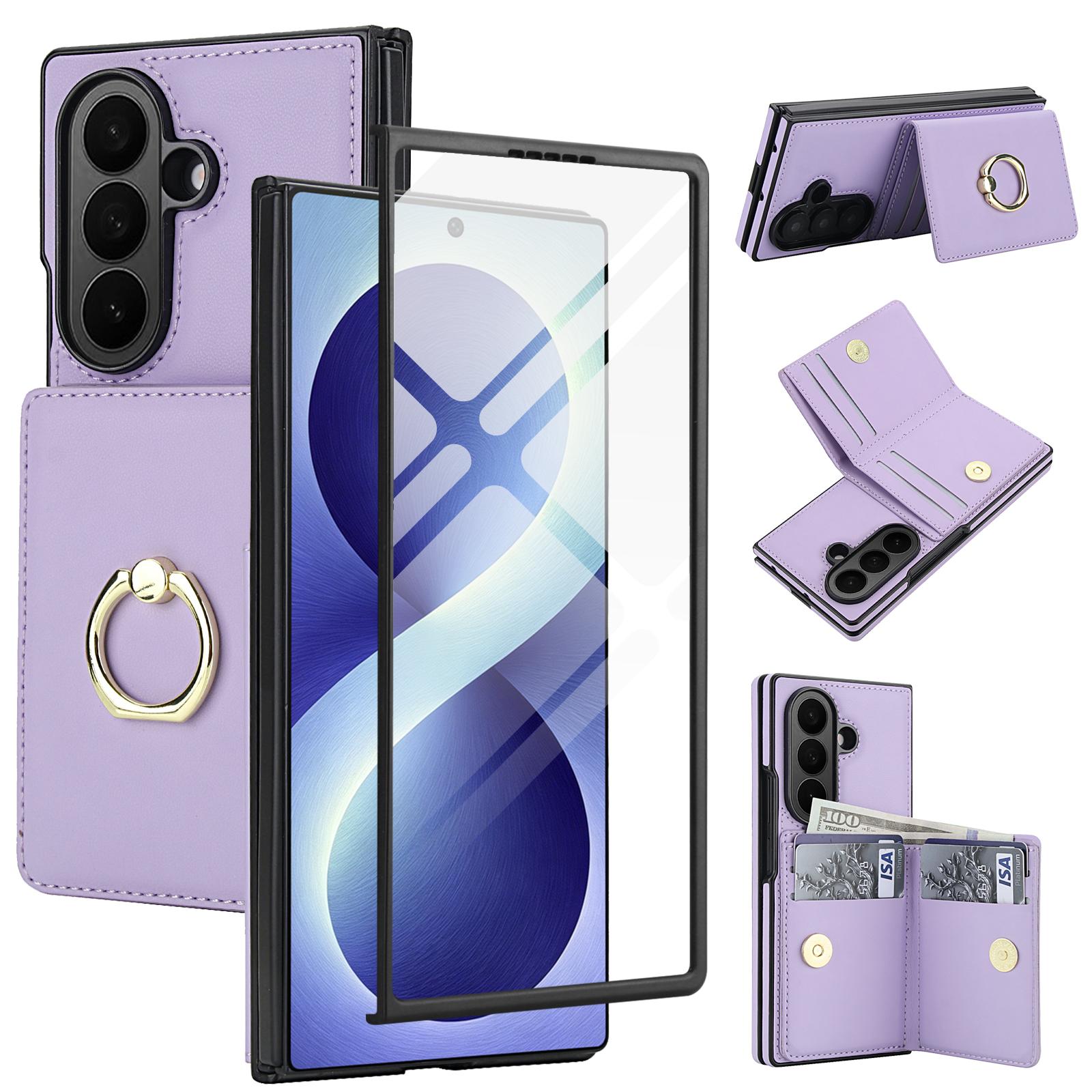 For Galaxy Z Fold8 Ultra 5G Integrated Flip Cover Card Slot Holder Leather Phone Case with Ring(Light Purple) - Shopkiz.com