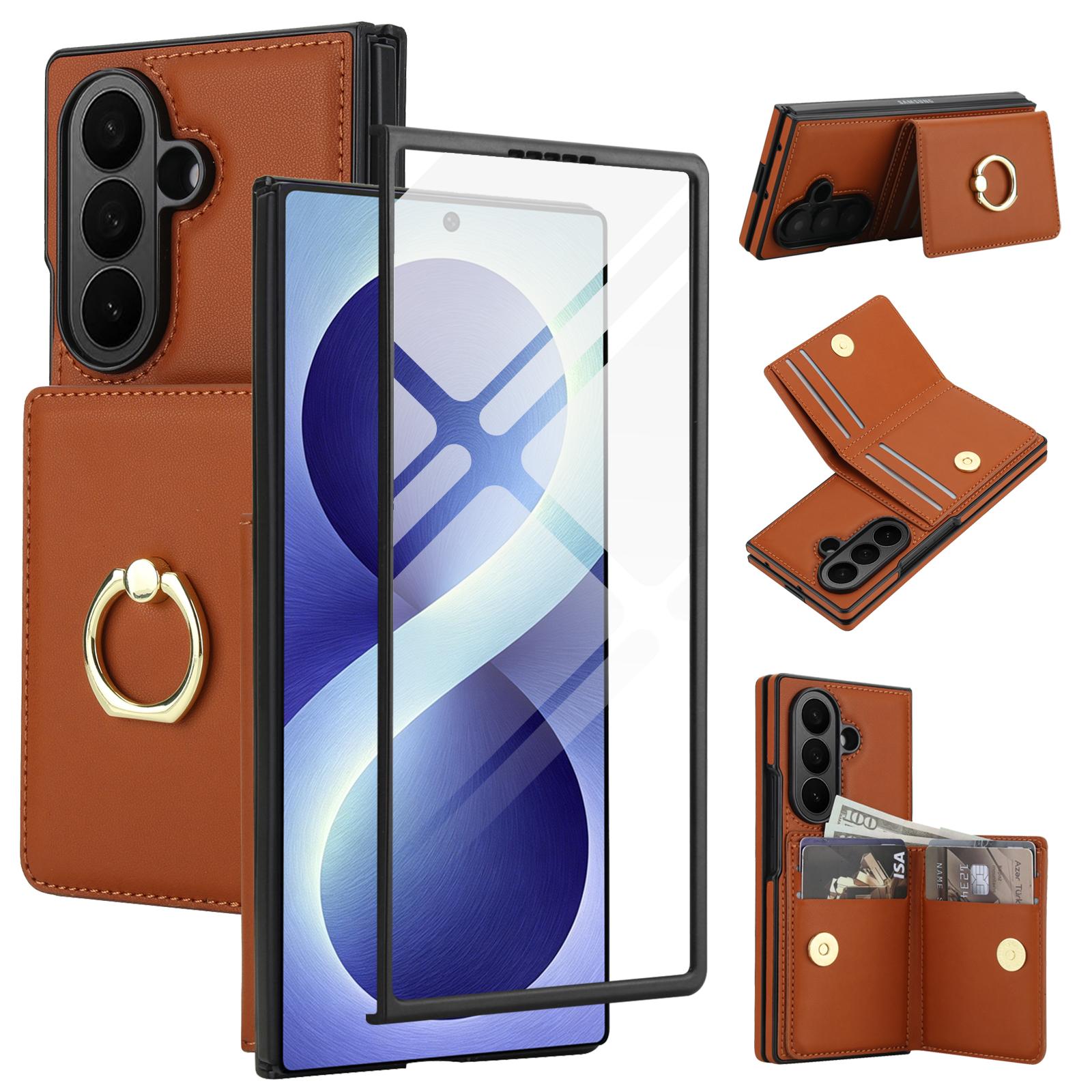 For Galaxy Z Fold8 Ultra 5G Integrated Flip Cover Card Slot Holder Leather Phone Case with Ring(Brown) - Shopkiz.com