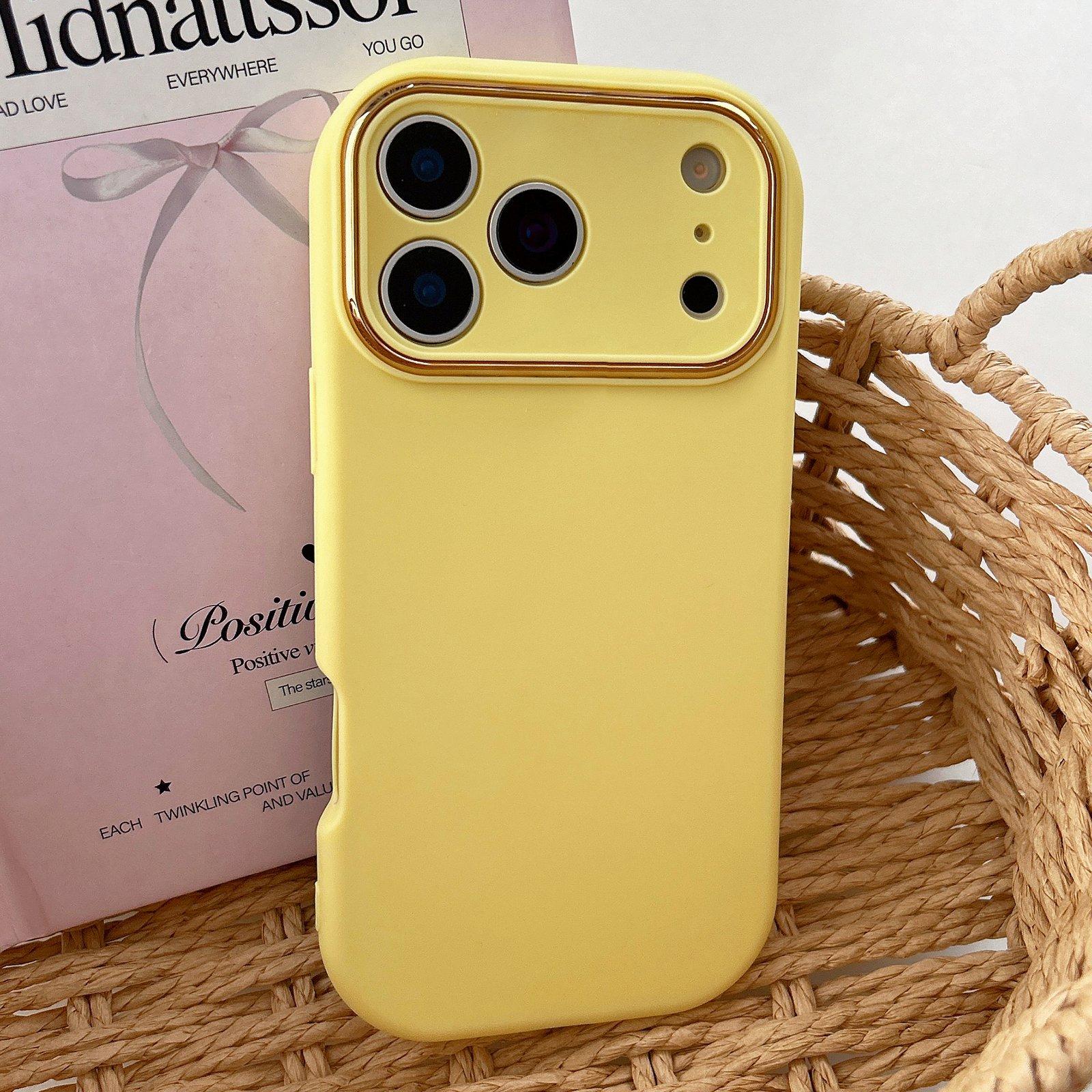 For iPhone 17 Pro Fat Dun Solid Color Metal Photo Frame TPU Phone Case(Yellow) - Shopkiz.com