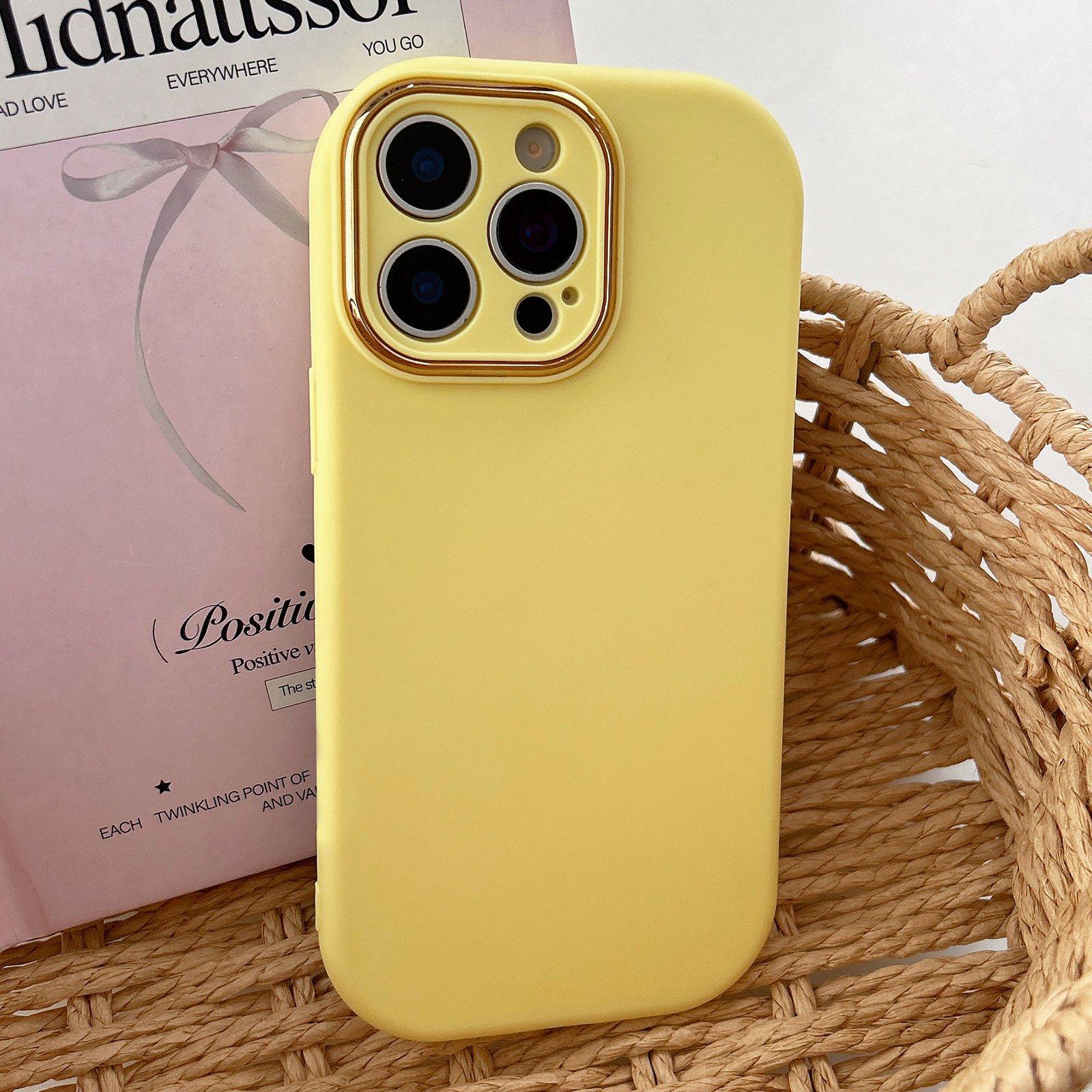 For iPhone 15 Pro Fat Dun Solid Color Metal Photo Frame TPU Phone Case(Yellow) - Shopkiz.com