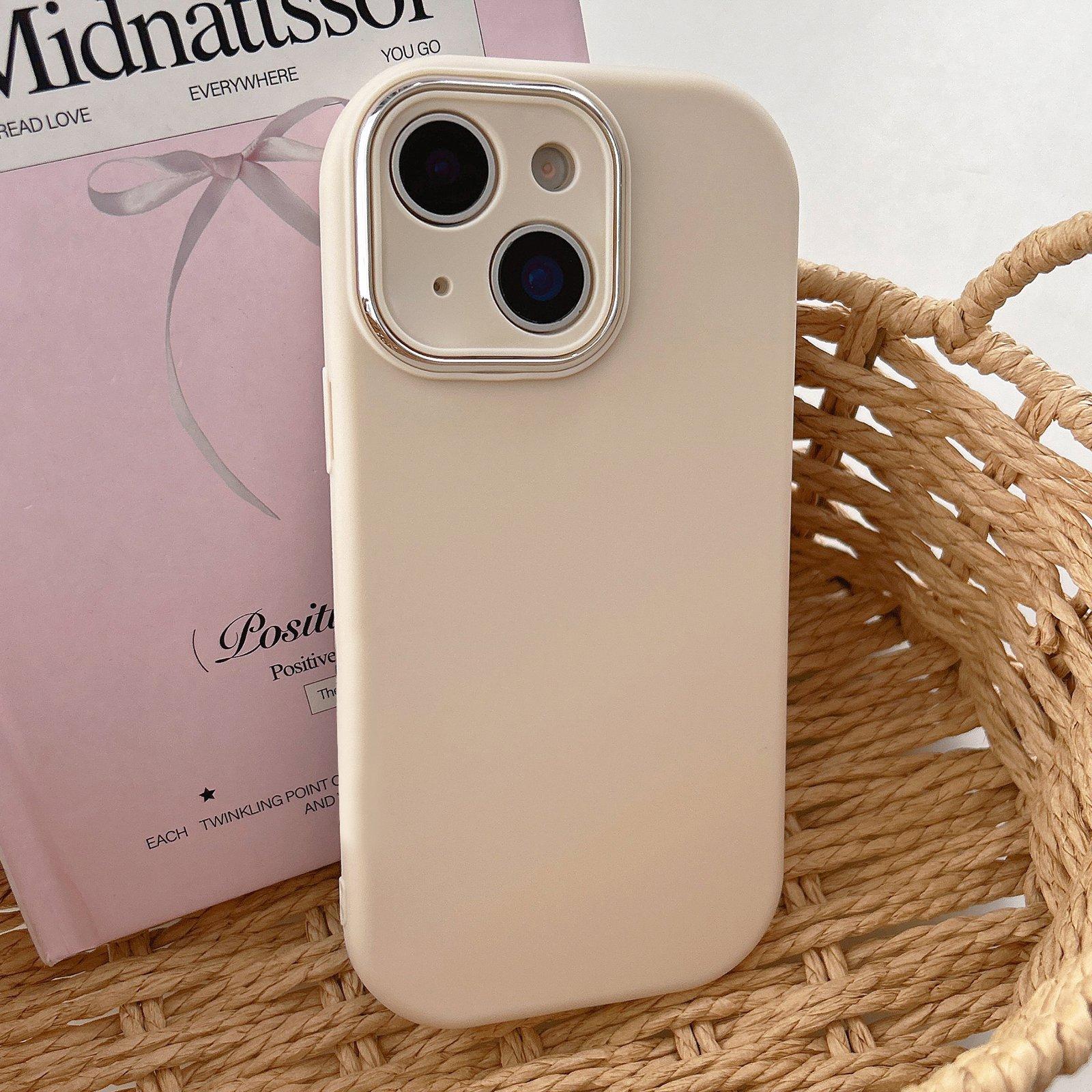 For iPhone 15 Fat Dun Solid Color Metal Photo Frame TPU Phone Case(Khaki) - Shopkiz.com