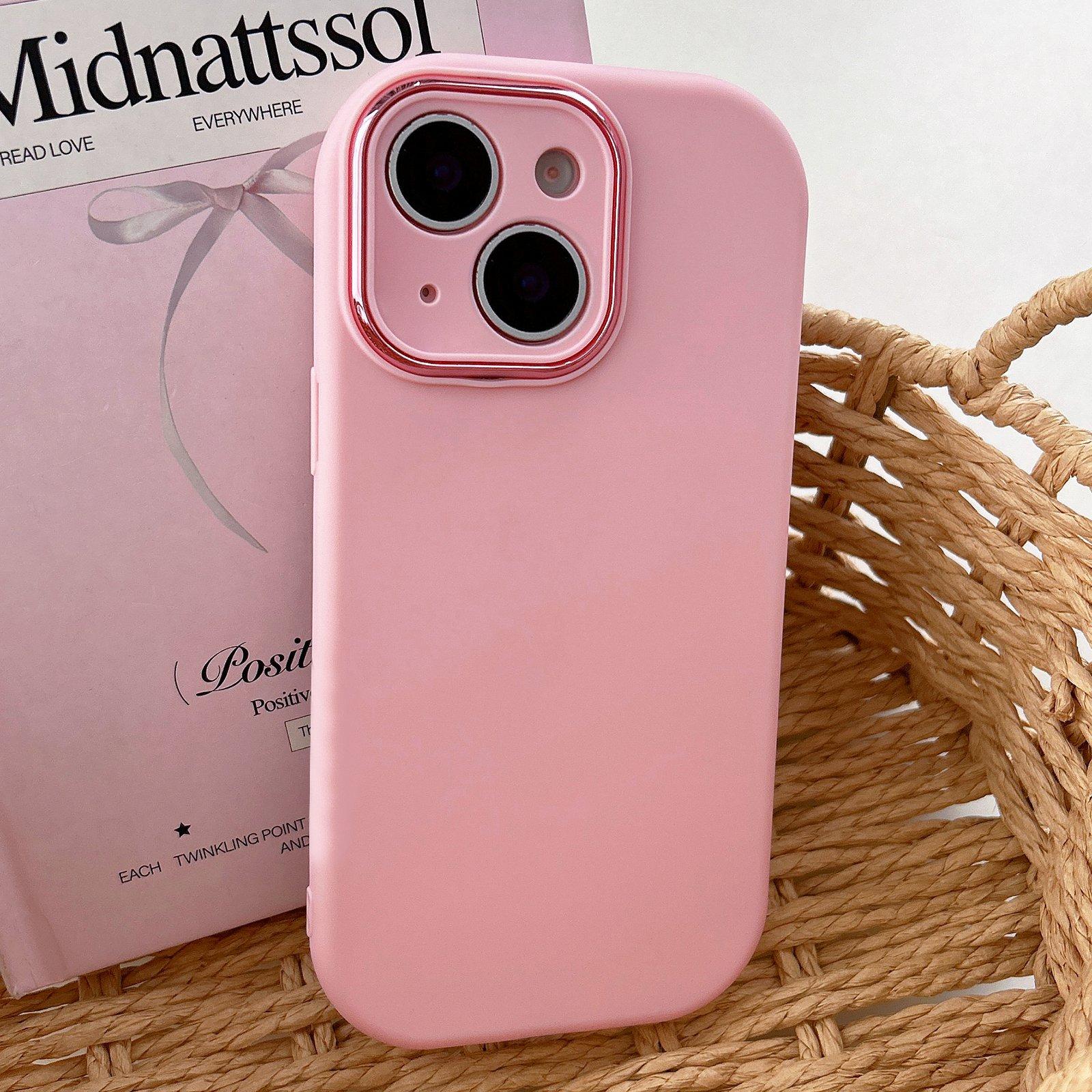 For iPhone 14 Plus Fat Dun Solid Color Metal Photo Frame TPU Phone Case(Pink) - Shopkiz.com