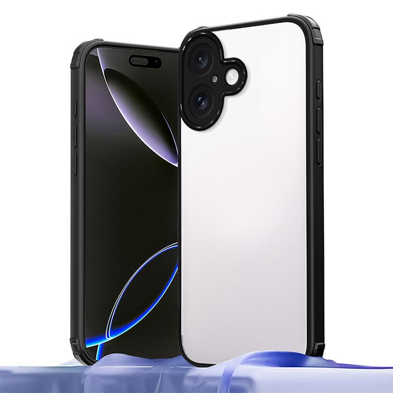 For iPhone 16 Four Corners Shield Shockproof TPU Hybrid PC Phone Case(Black) - Shopkiz.com