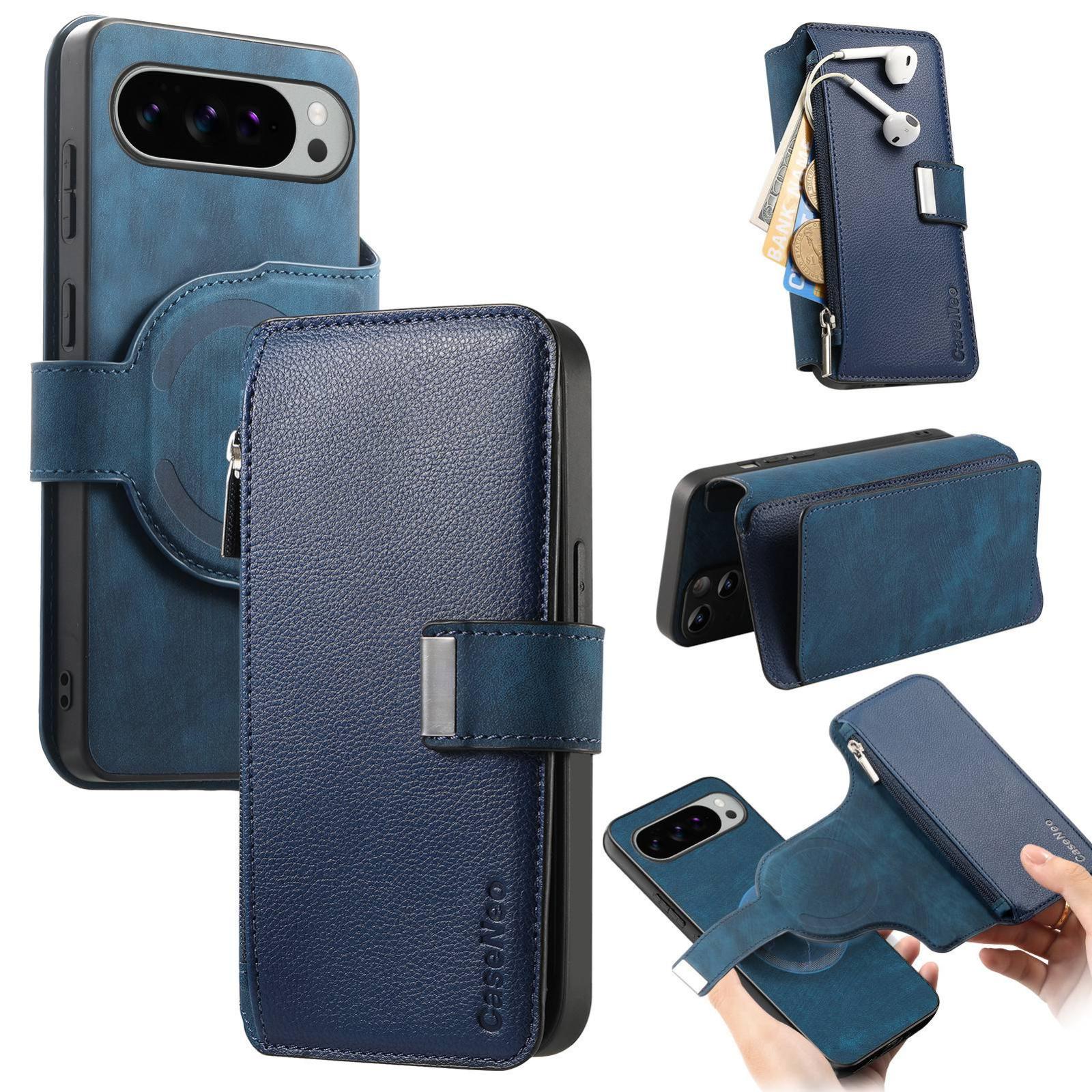 For Google Pixel 11 Pro XL CaseNeo MagSafe RFID Anti-theft Zipper Wallet Retro Leather Phone Case(Blue) - Shopkiz.com
