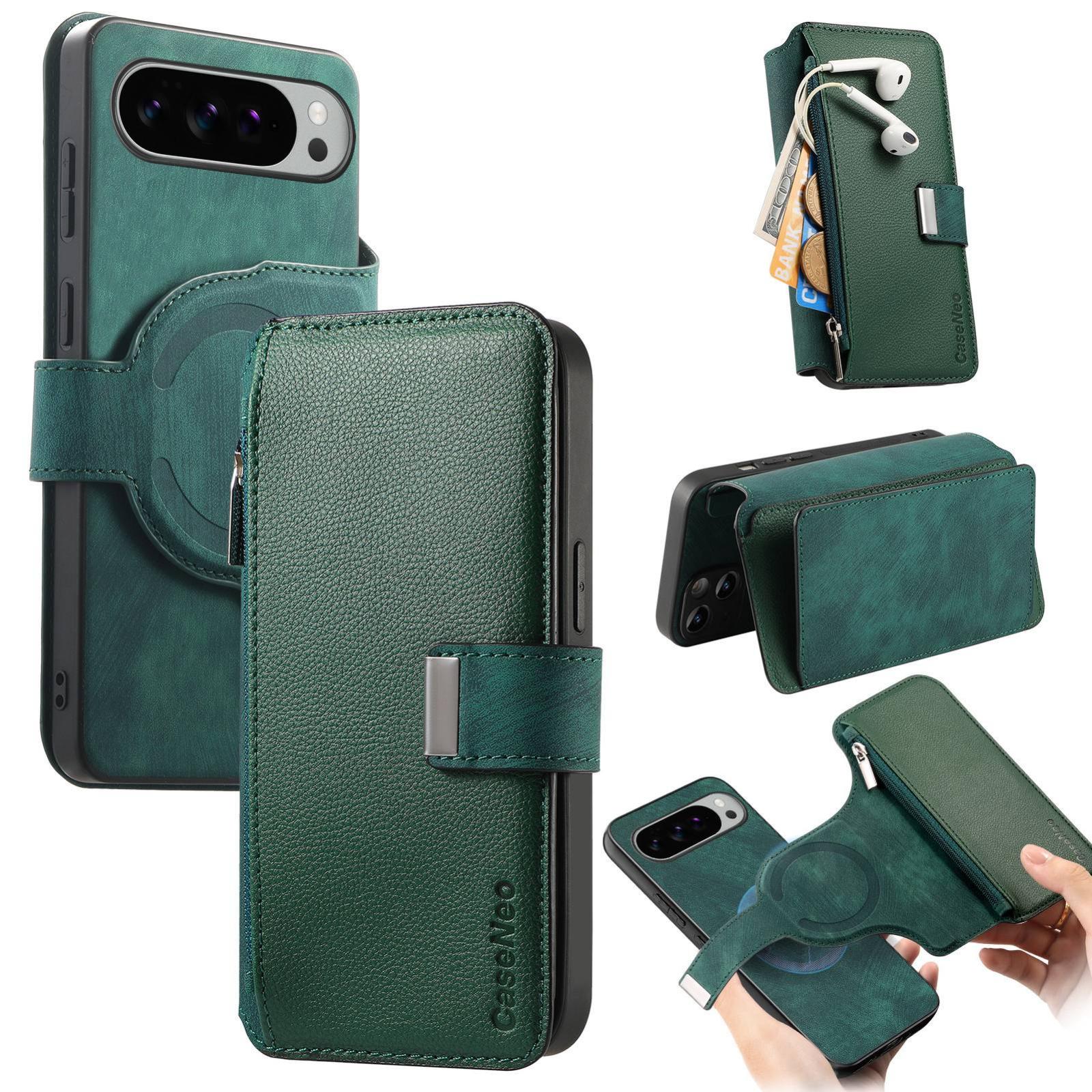 For Google Pixel 11 Pro XL CaseNeo MagSafe RFID Anti-theft Zipper Wallet Retro Leather Phone Case(Green) - Shopkiz.com