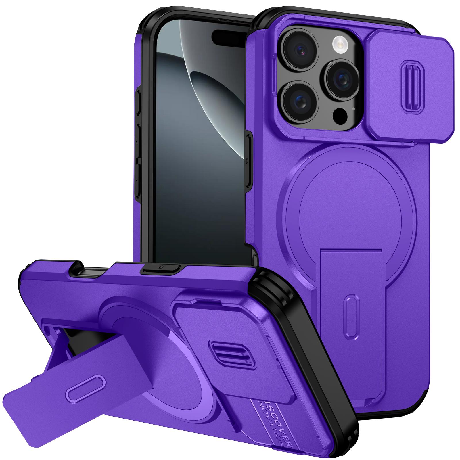 For iPhone 16 Pro Sliding Camshield MagSafe Holder Phone Case(Purple) - Shopkiz.com