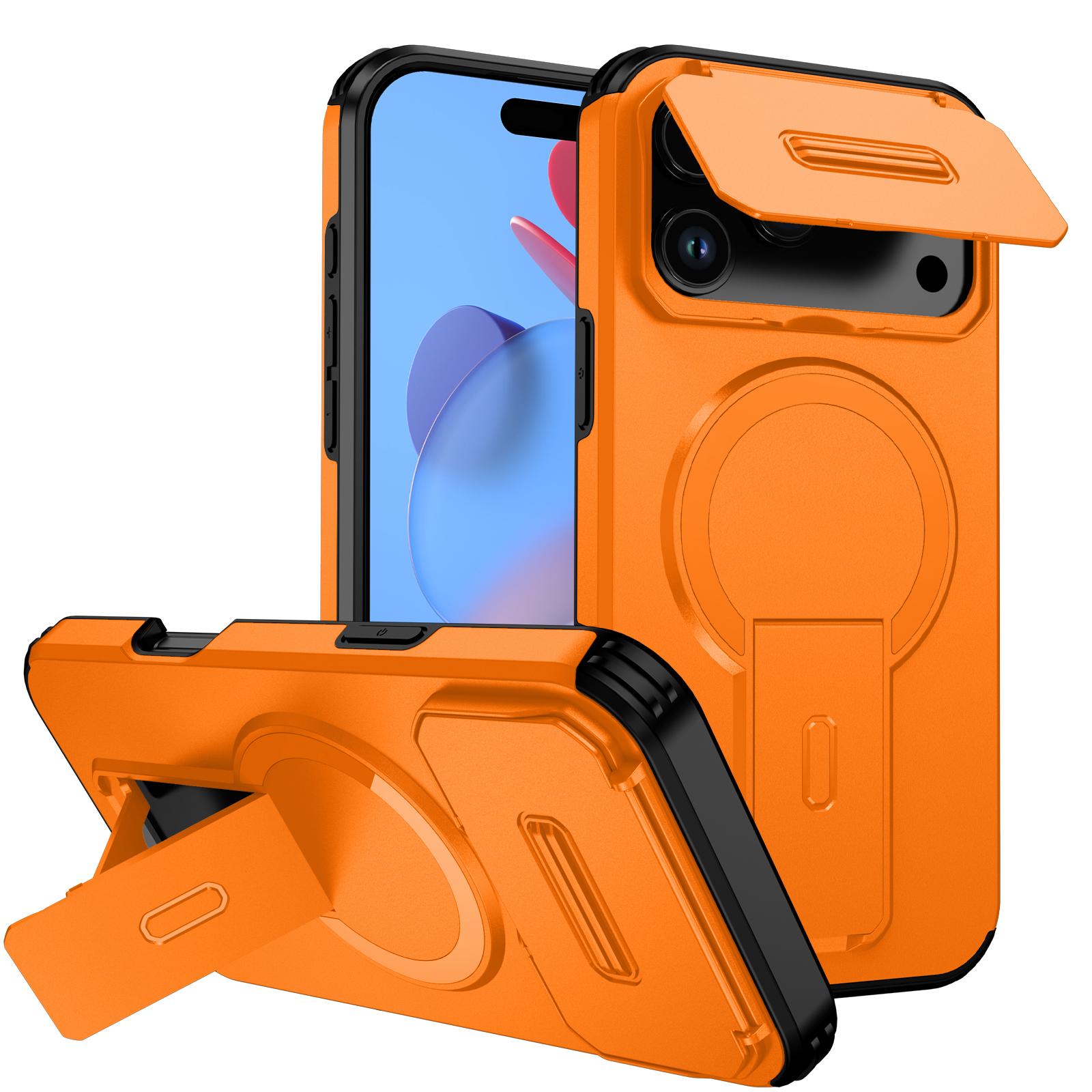 For iPhone 17 Pro Max Sliding Camshield MagSafe Holder Phone Case(Orange) - Shopkiz.com