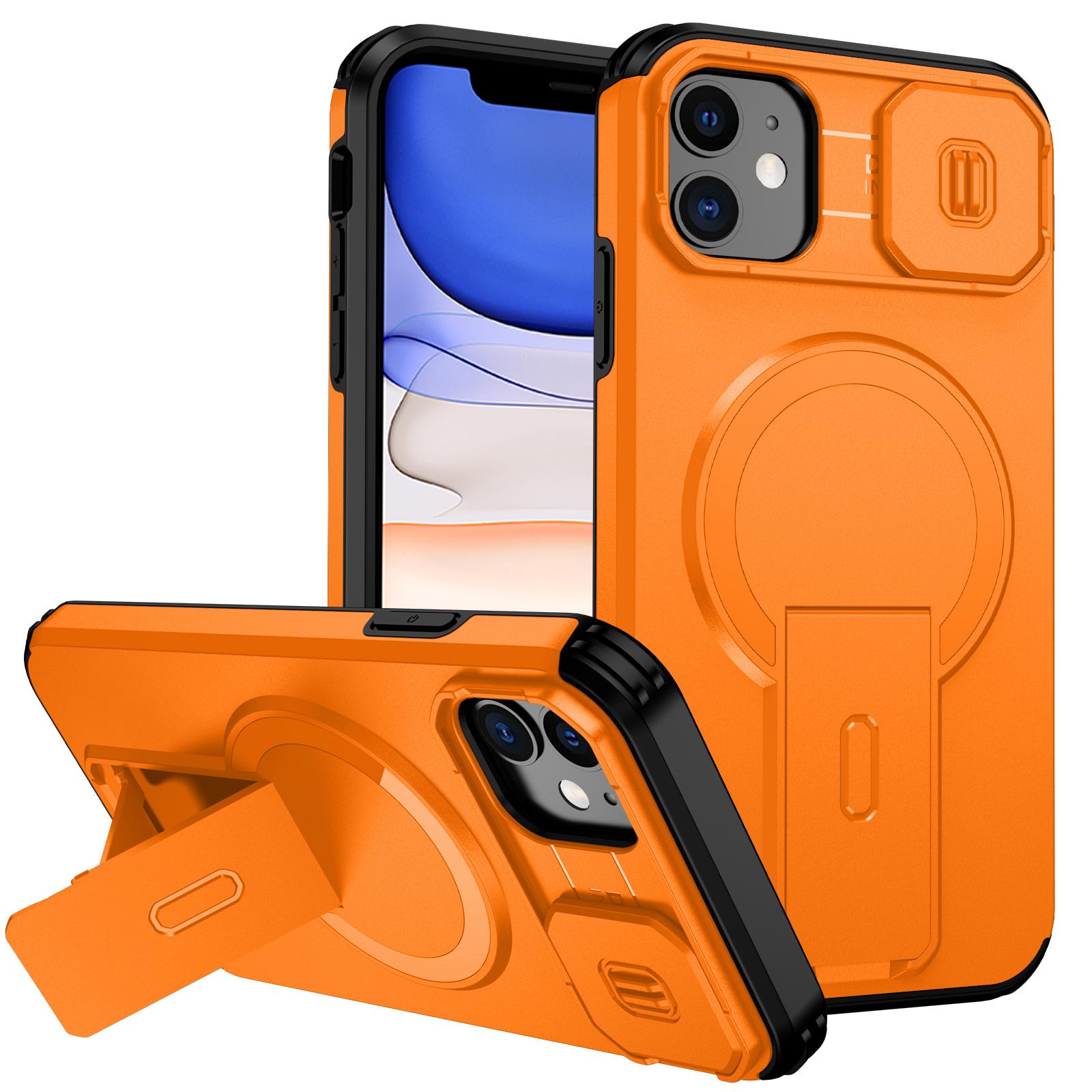 For iPhone 11 Sliding Camshield MagSafe Holder Phone Case(Orange) - Shopkiz.com